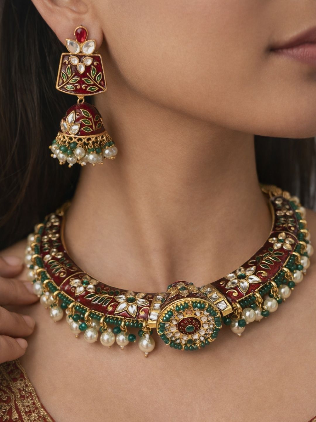 Zeviel Gold-Plated Stone Studded & Beaded Jewellery Set-picture-27