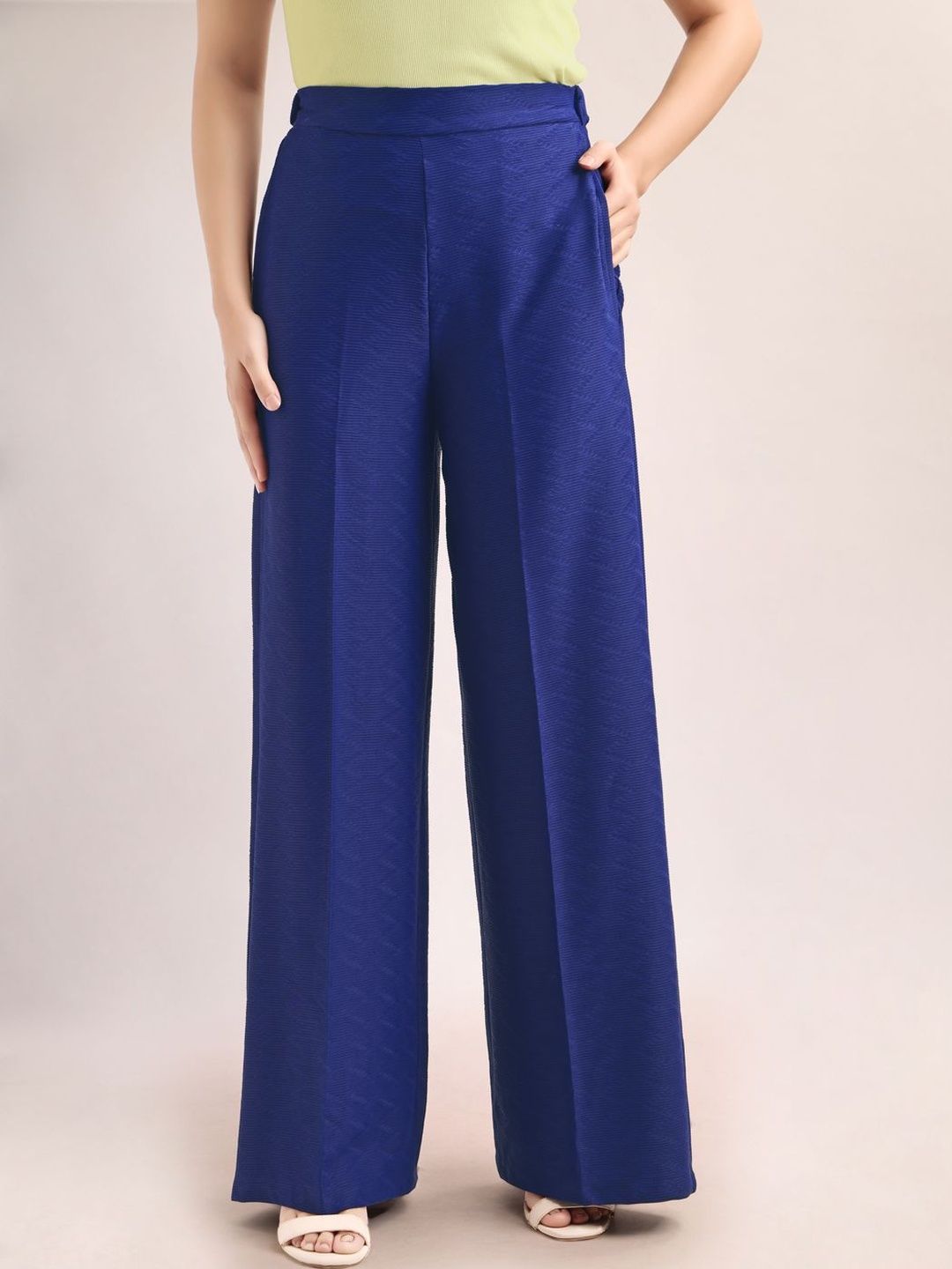 MILOST Women Textured Relaxed Straight Leg Loose Fit High-Rise Easy Wash Trousers-picture-32