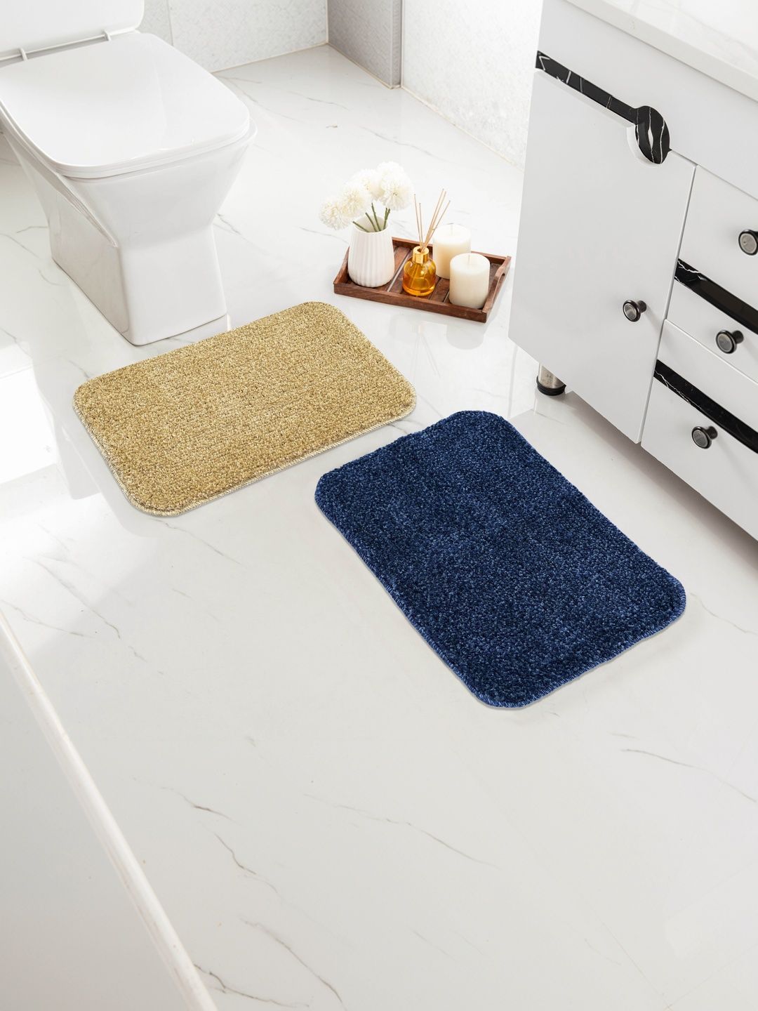 Saral Home Blue & Beige Textured 1400 GSM Anti-Slip Water-Absorbing 2-Pcs Bath Rugs-image-47