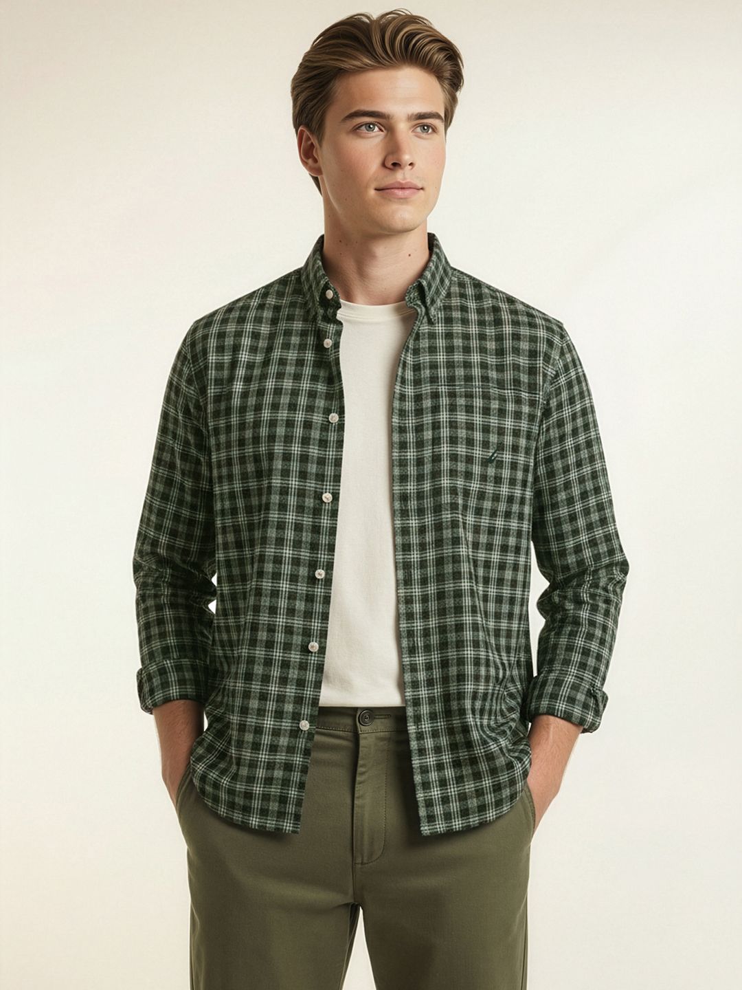 Nautica Men Slim Fit Tartan Checked Pure Cotton Slim Fit Casual Shirt-picture-27