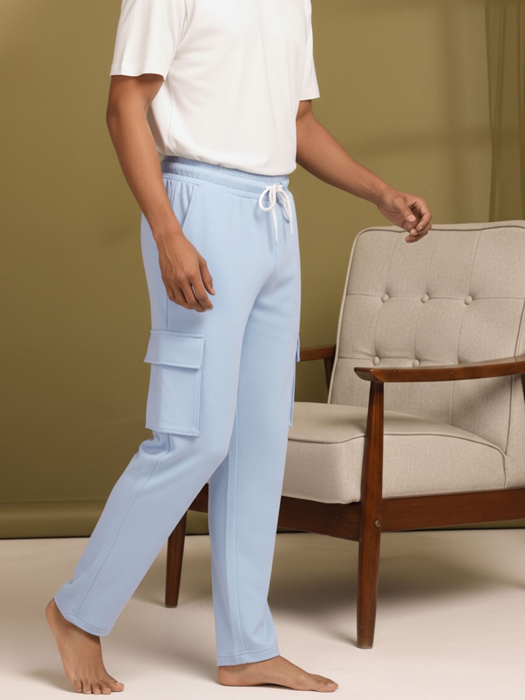 ETC Men Mid-Rise Pure Cotton Cargo Style Lounge Pants-picture-15