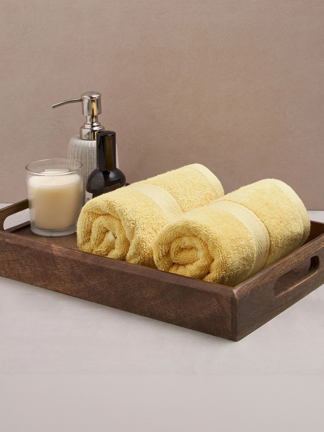 Himeya 2Pcs Yellow 580 GSM Cotton Hand Towels-image-13