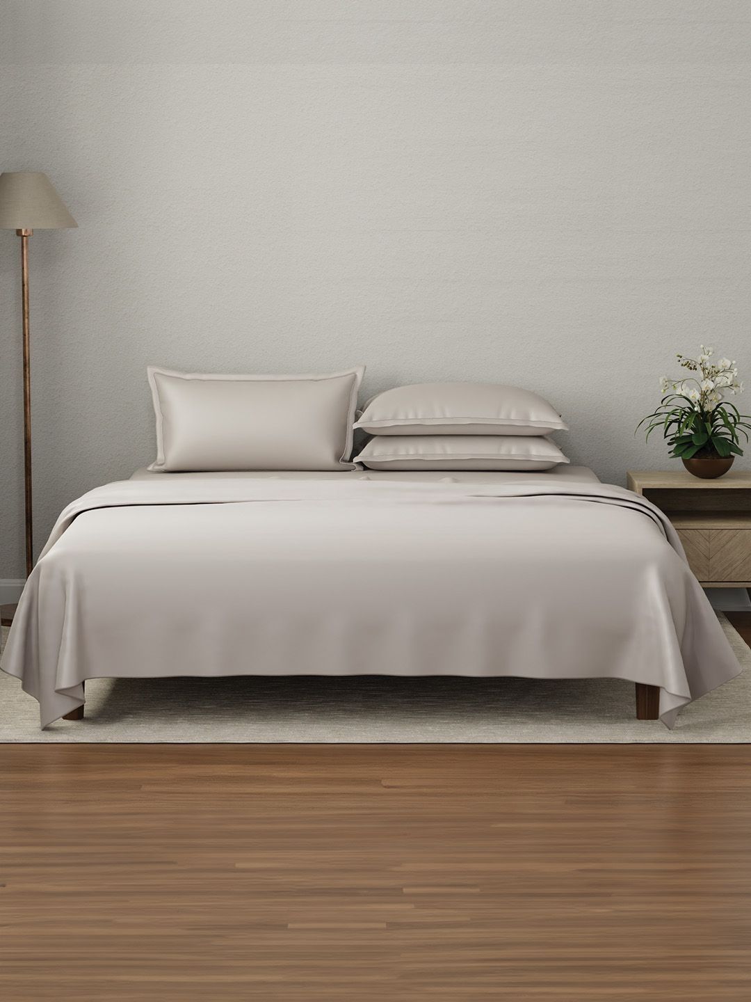Boutique Living India Grey 600 TC King Bedsheet with 2 Pillow Covers-image-40