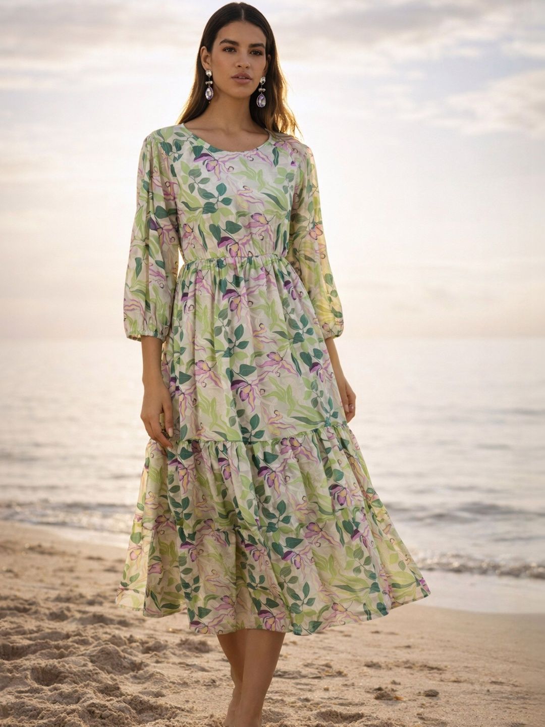 SASSAFRAS Floral Print Georgette A-Line Midi Dress-picture-20
