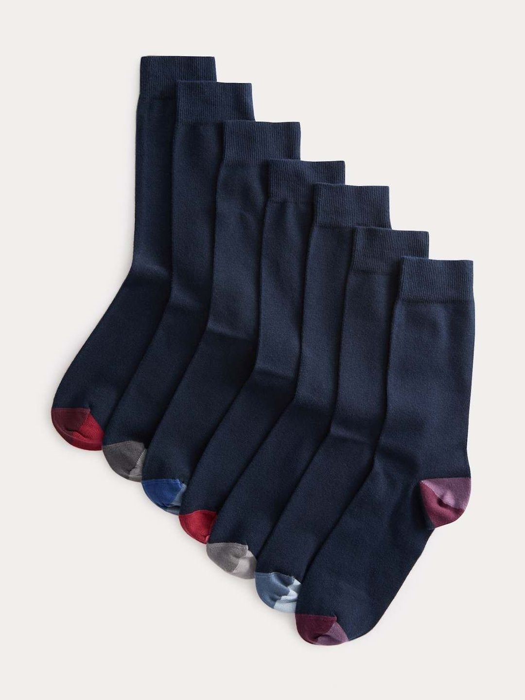 Marks & Spencer Men Pack of 7 Cotton Blend Colourblocked Calf Length Socks-picture-53