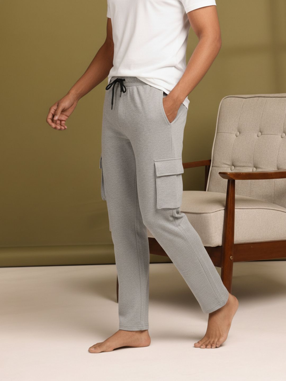 ETC Men Mid-Rise Pure Cotton Cargo Style Lounge Pants-picture-10