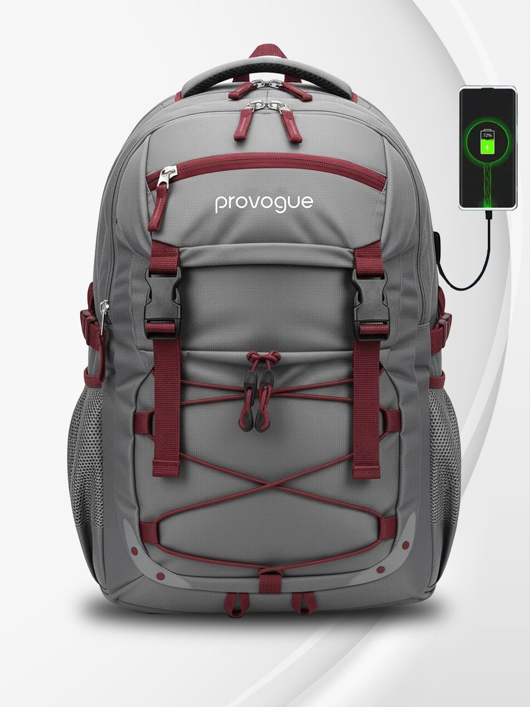 Provogue Unisex Brand Logo Backpack with USB Charging Port-image-45