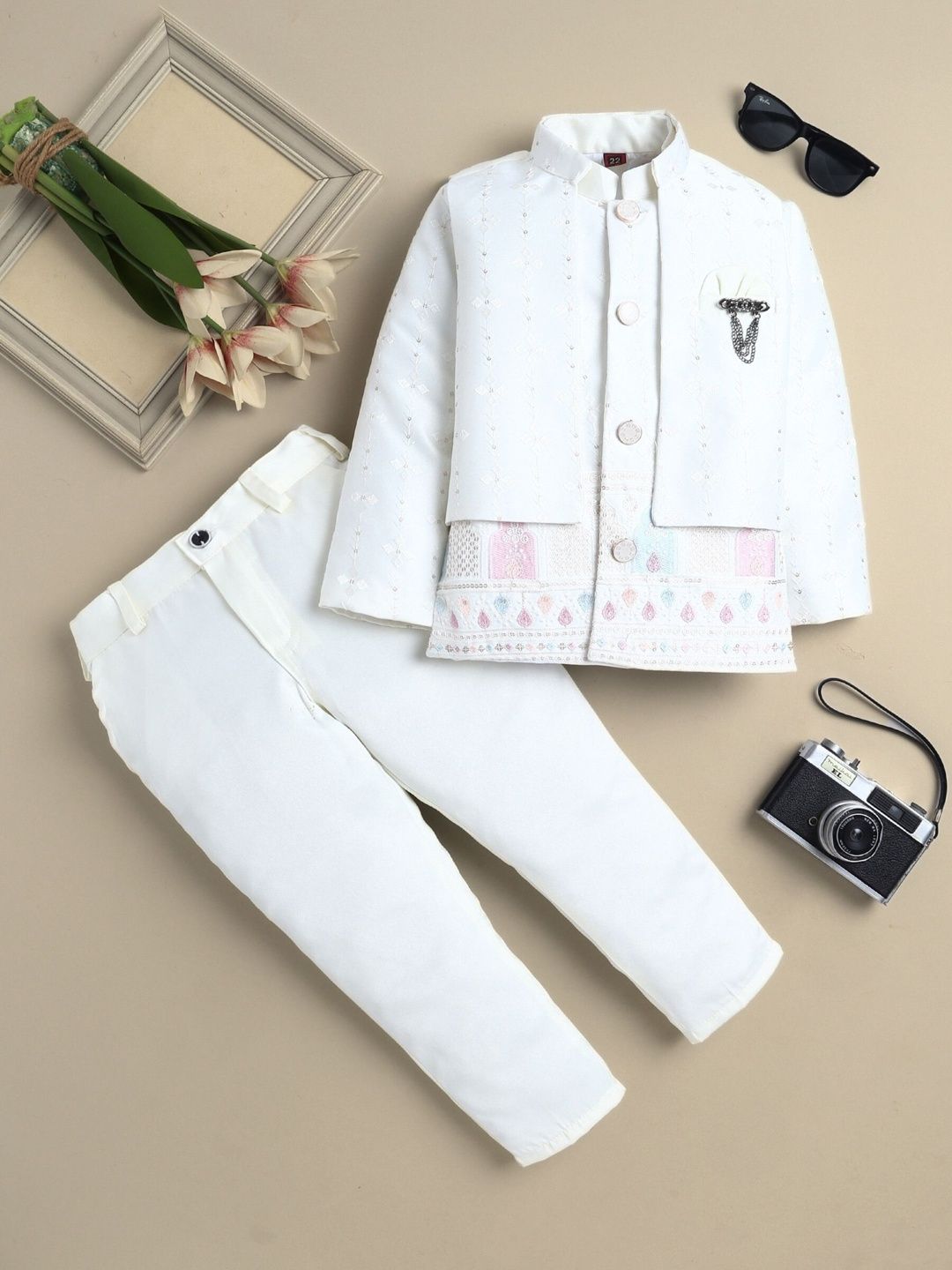 KALINI Boys Embroidered Mandarin Collar Sherwani Set-picture-14