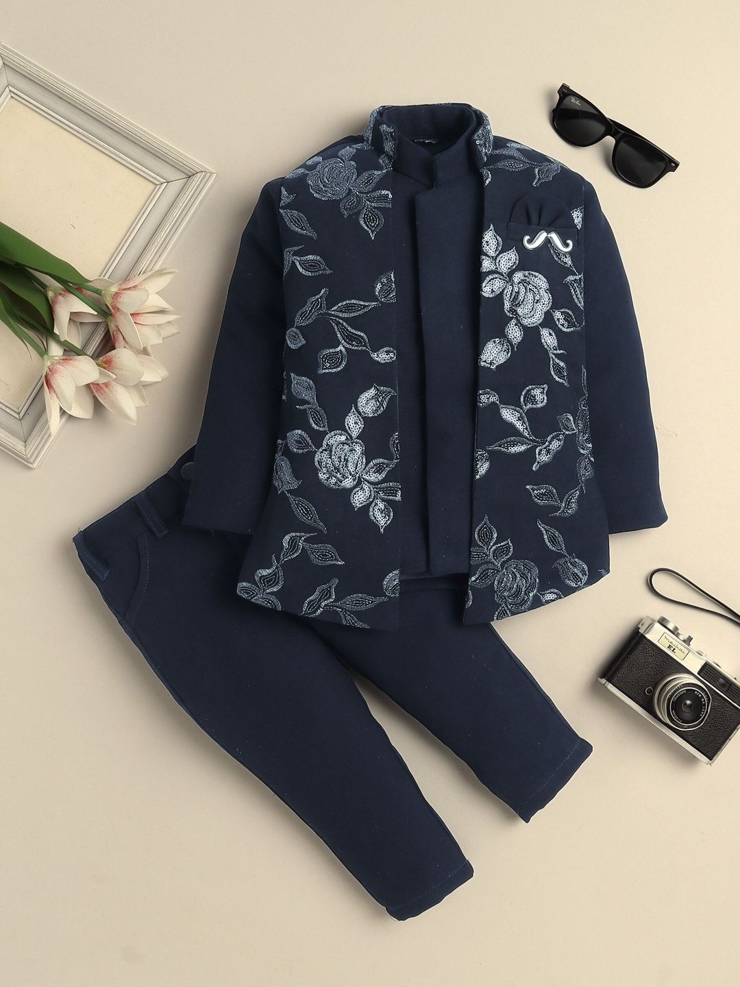 KALINI Boys Floral Embroidered Mandarin Collar Sherwani Set-picture-38