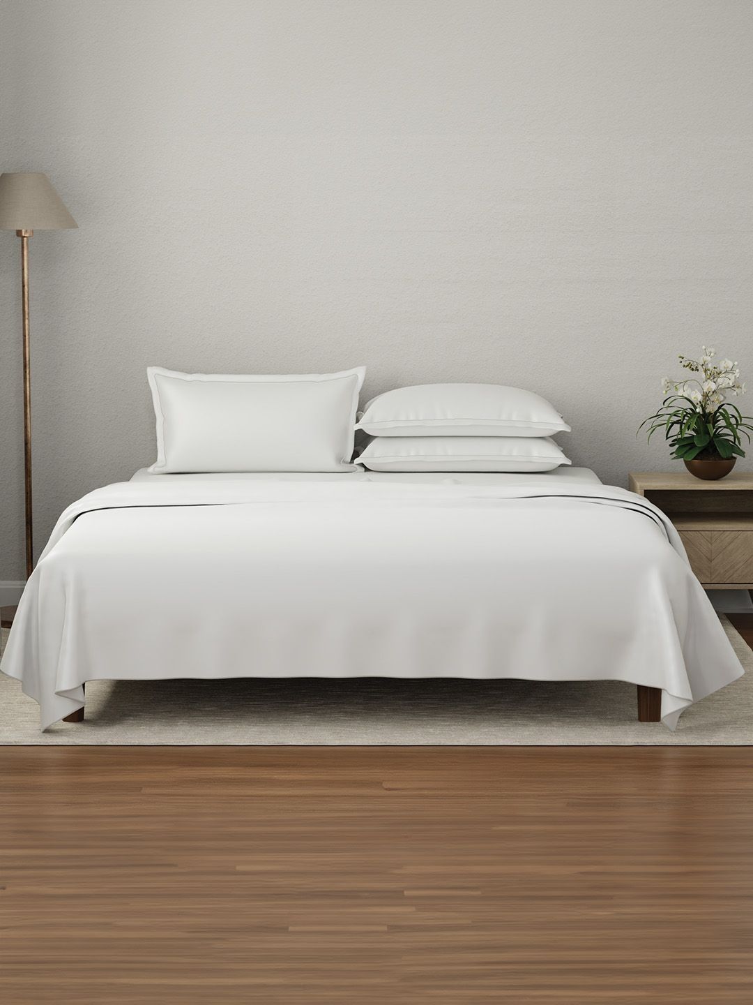 Boutique Living India White 600 TC Bedsheet with 3 Pillow Covers-image-48