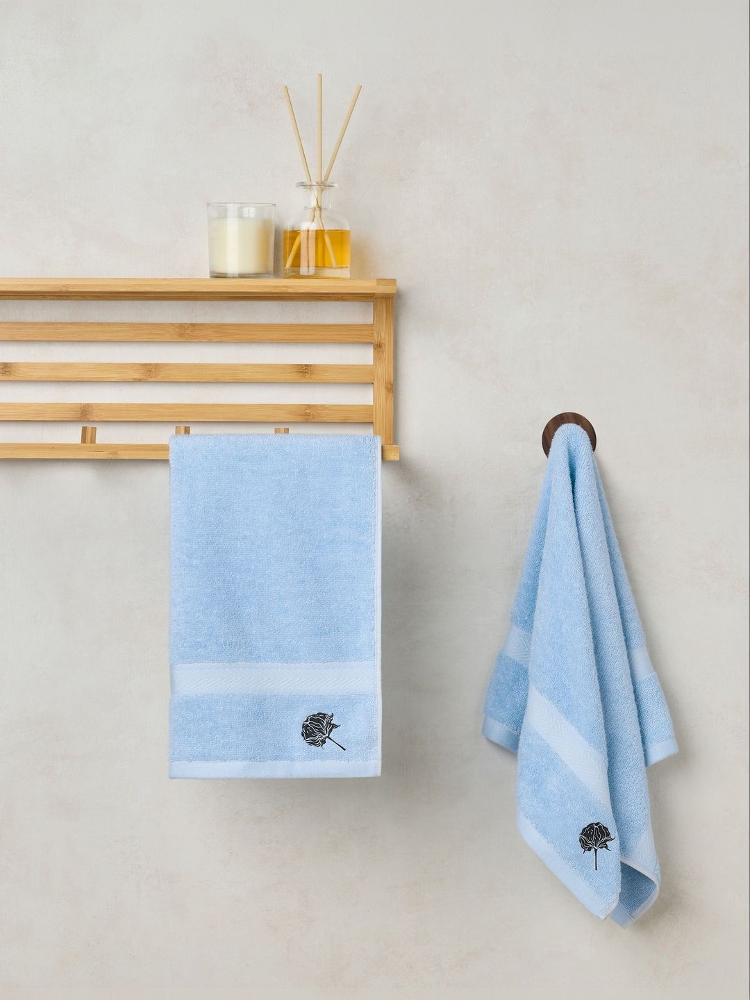 Himeya 2Pcs Blue 580 GSM Cotton Hand Towels-image-13