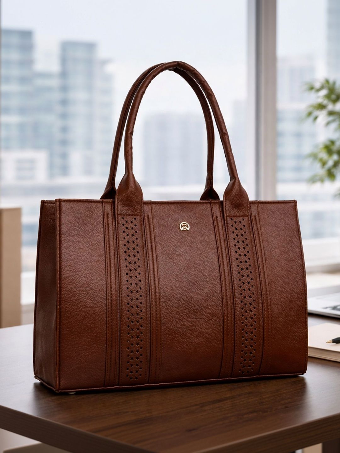 Martucci Textured Structured Tote Bag with Cut Work-picture-30