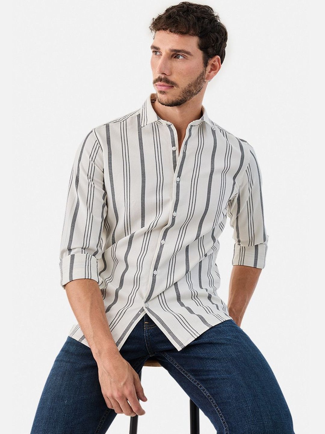 Snitch Men Slim Fit Striped Casual Shirt-picture-53