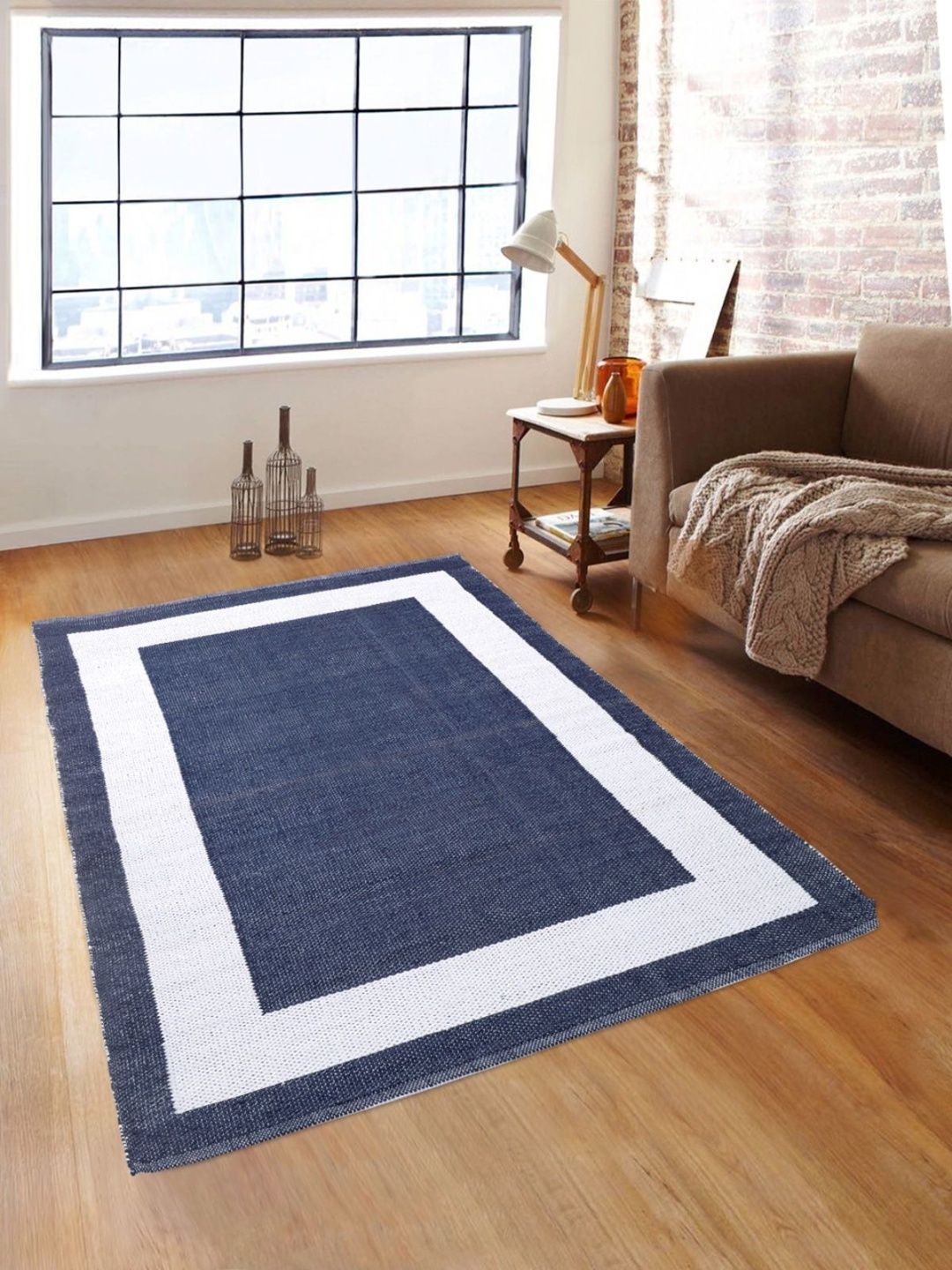 Myntra Elegant Homes White & Blue Geometric Printed Dhurrie-image-24