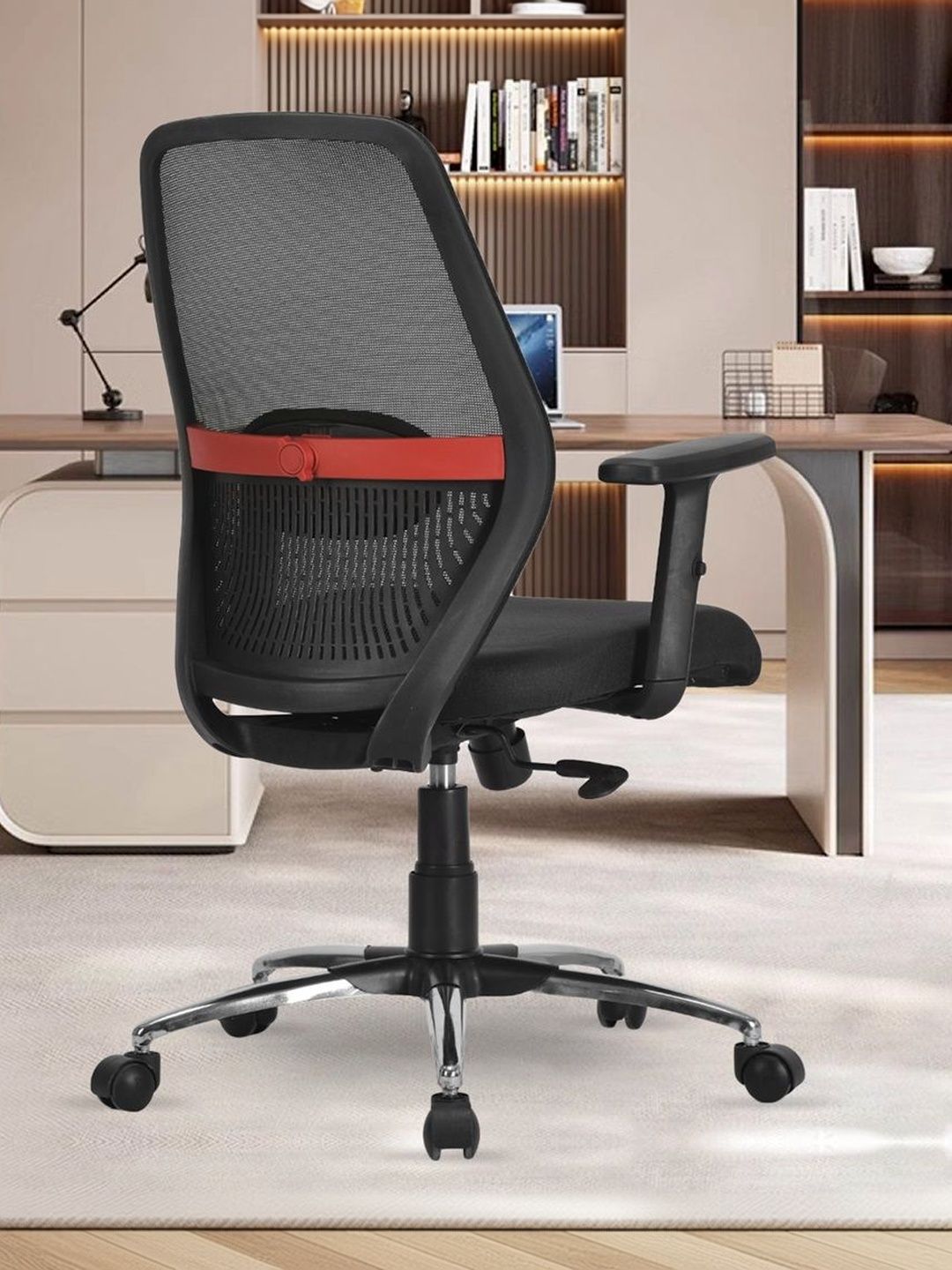 FUGO Black Textured Adjustable Seat Height Study Arm Chair-picture-27