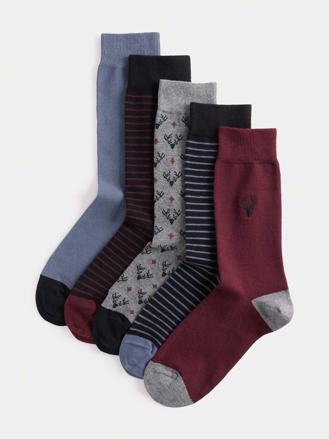 Marks & Spencer Men Pack of 5 Cotton Blend Patterned Calf Length Socks-picture-14