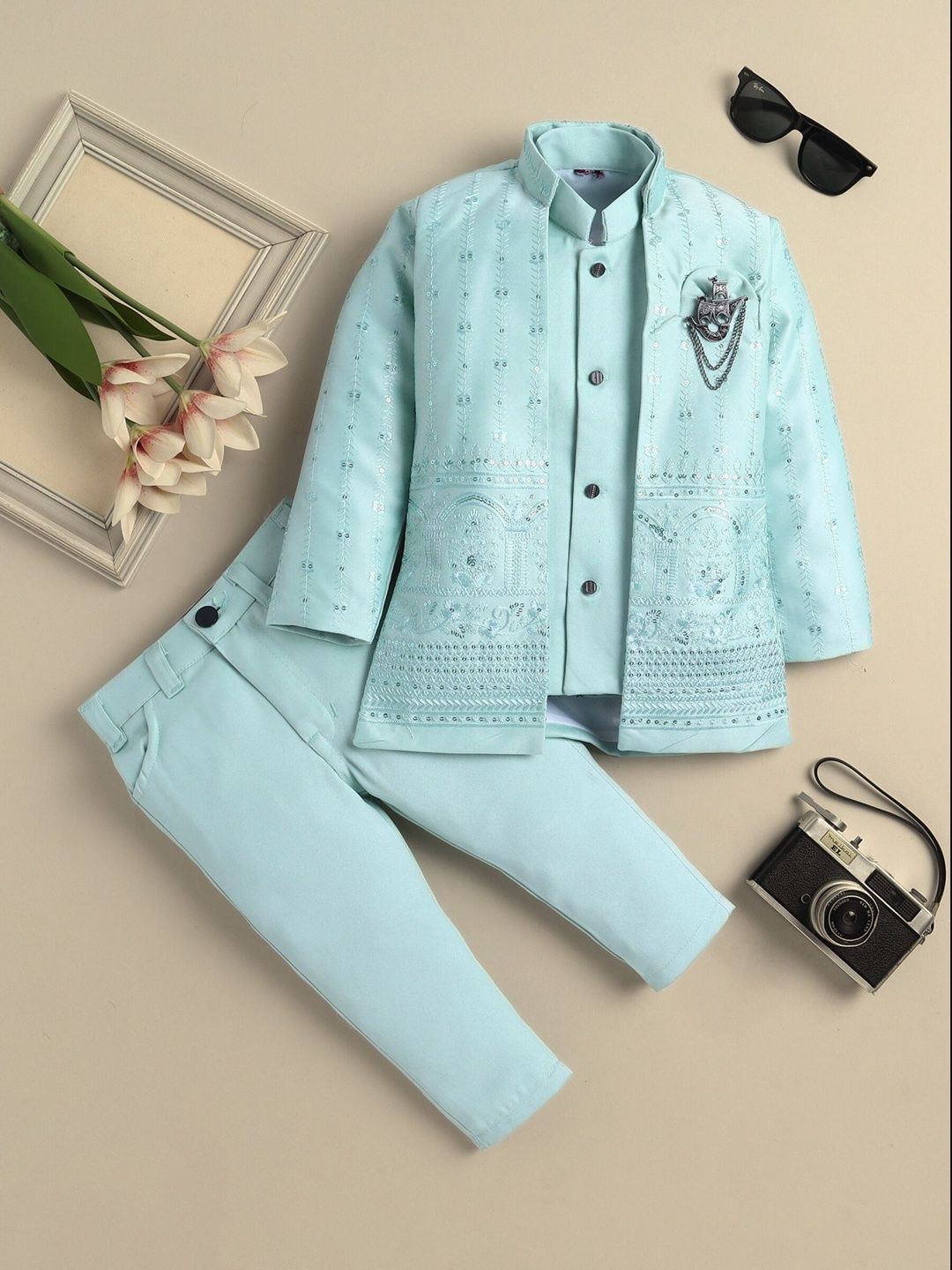 KALINI Boys Floral Embroidered Mandarin Collar Sherwani Set-picture-17