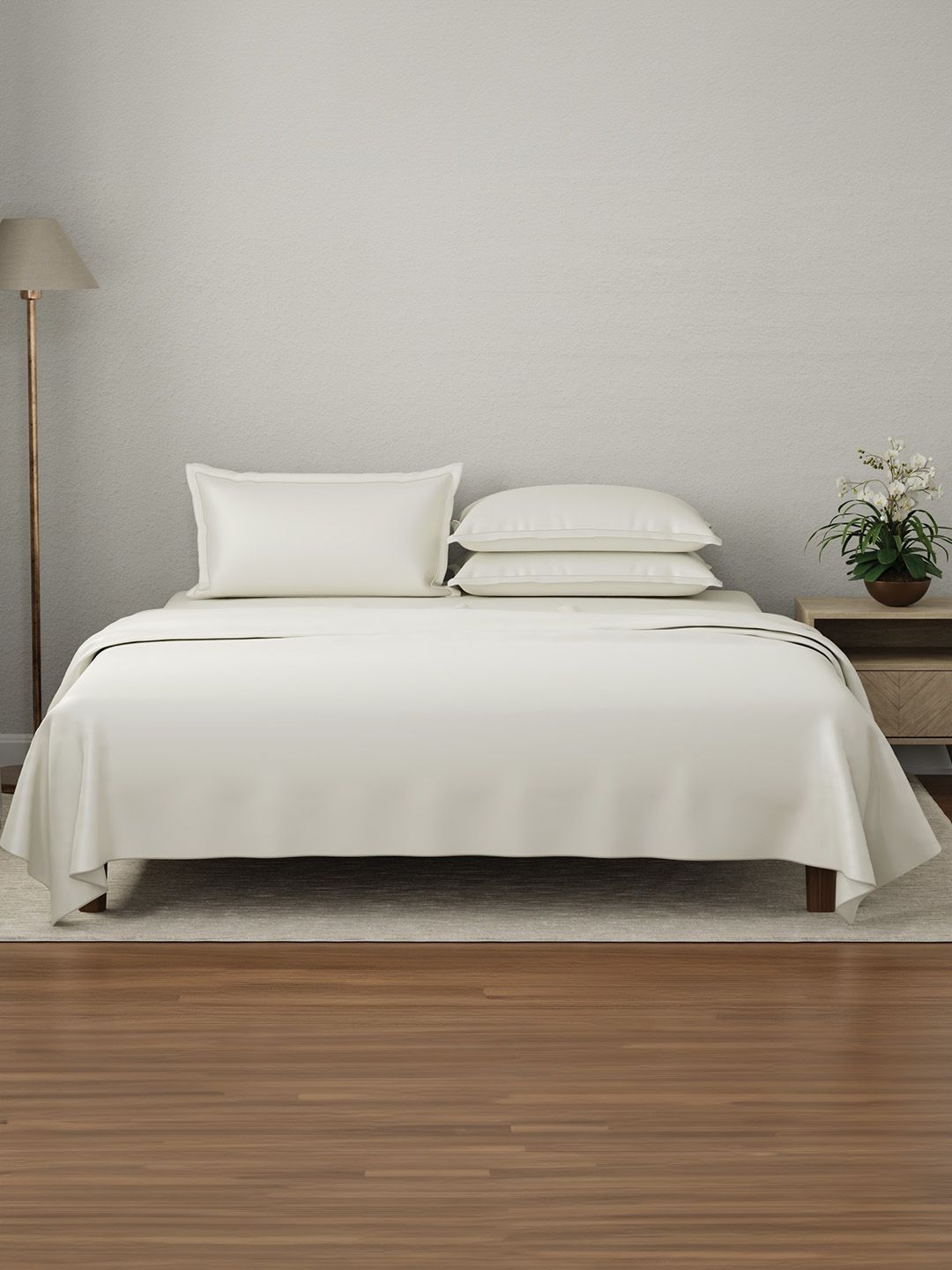 Boutique Living India Off White 600 TC King Bedsheet with 2 Pillow Covers-image-27