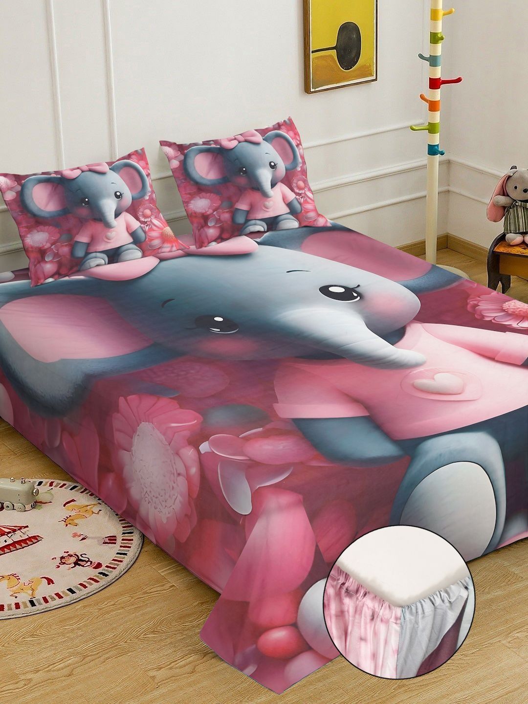 KLOTTHE Red & Grey Printed 400 TC King Bedsheets With Pillow Covers - 2.5 x 2.2 m-picture-11