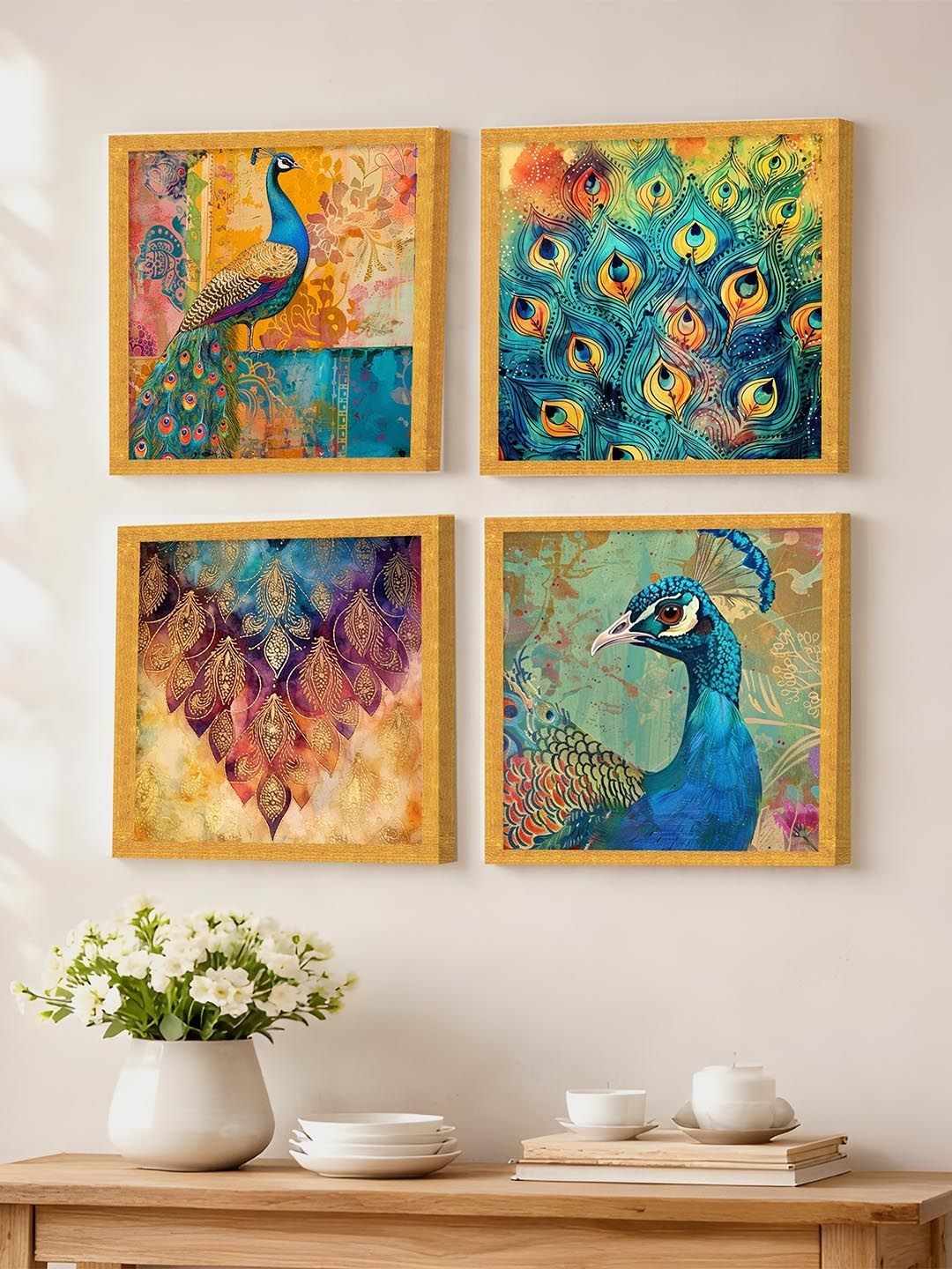 Art Street Gold-Toned & Green Set of 4 Piece MDF Paintings-picture-19