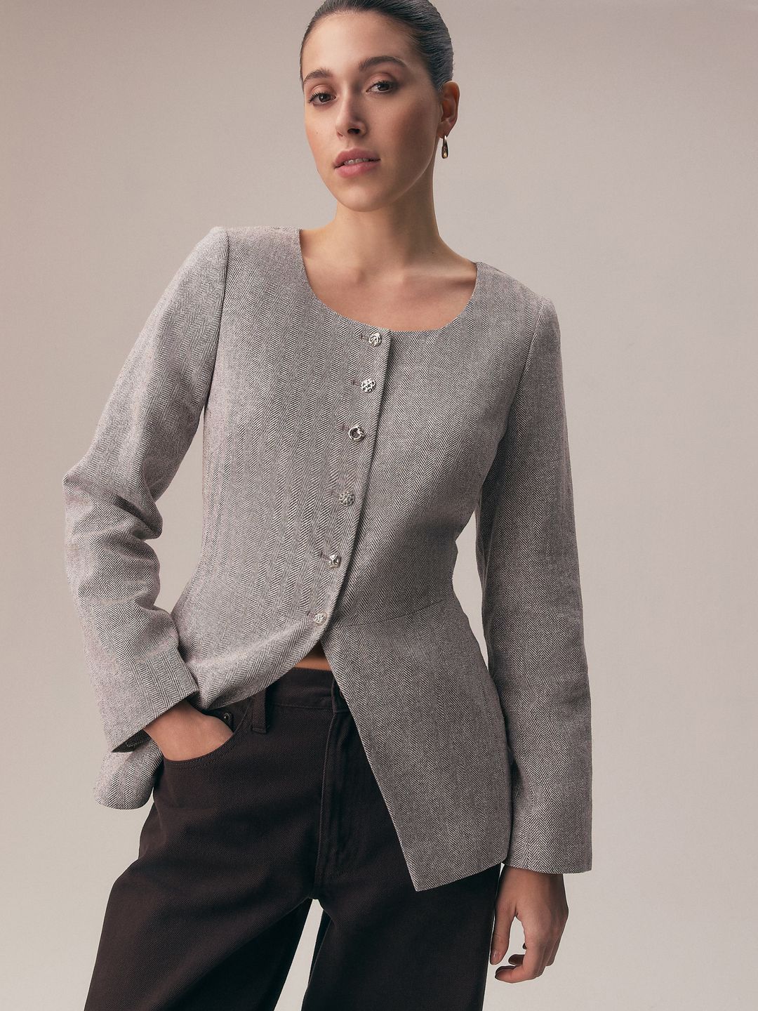 NEXT Linen Cotton Chevron Self Design Single-Breasted Blazer-picture-28