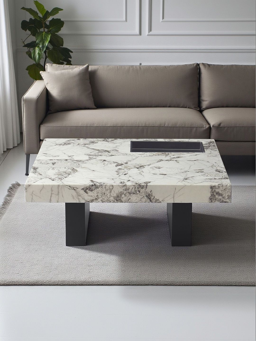 THE ATTIC White & Black Textured Stone Square Coffee Table