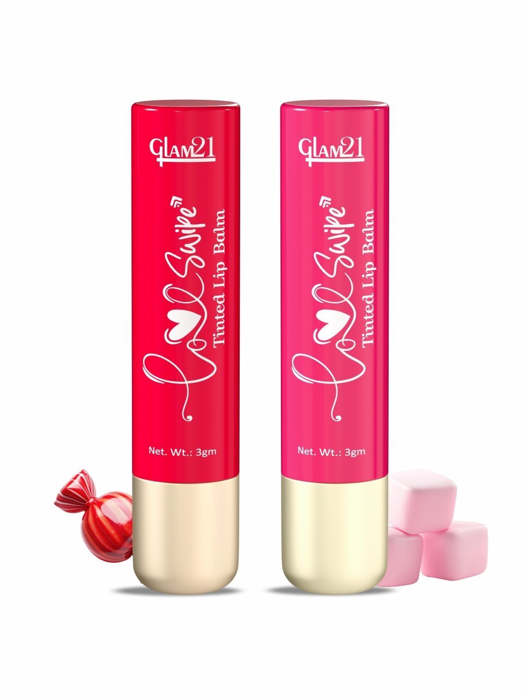 GLAM21 Set Of 2 Love Swipe Tinted Lip Balm-3 g Each-Candy Red & Pink Marshmallow-picture-26