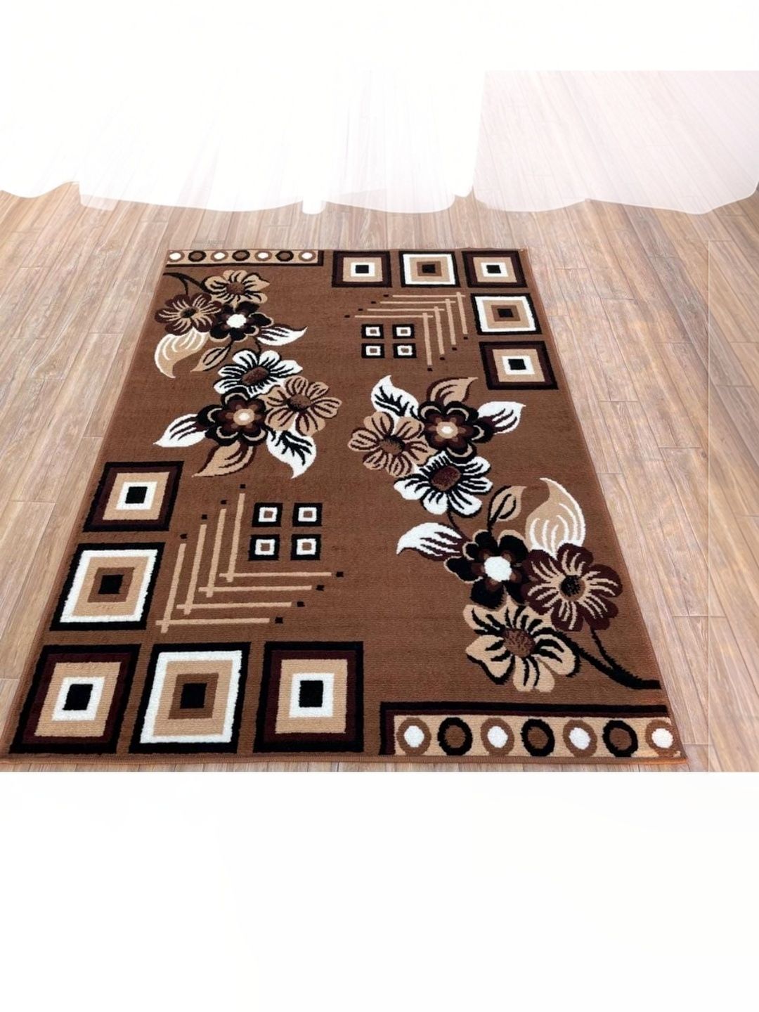 KAYNAT CARPET Gold-Toned Floral Anti-Skid Polypropylene Carpet-picture-9