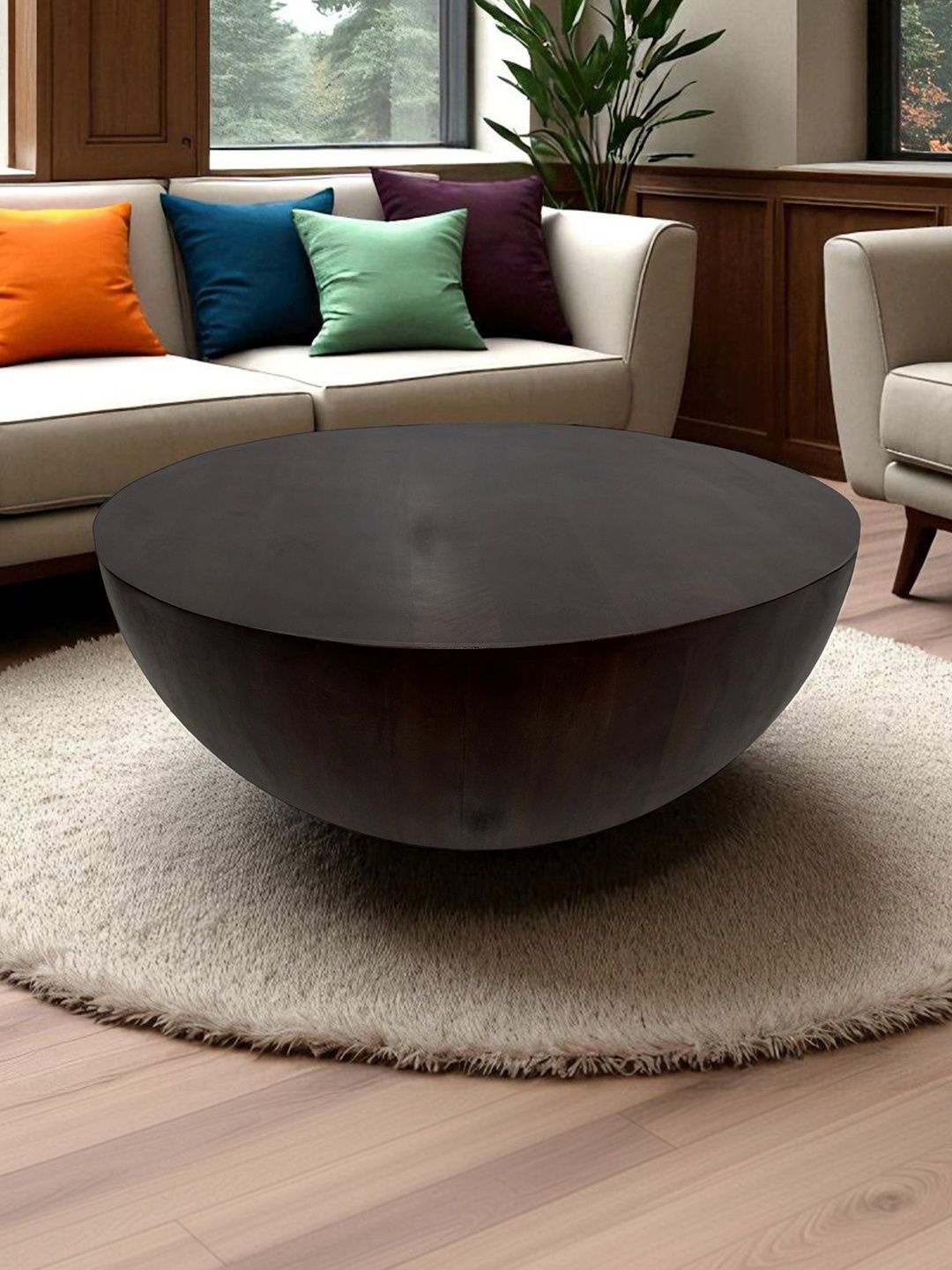 THE ATTIC Black Wooden Round Coffee Table