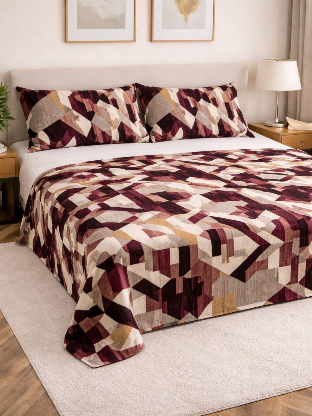 Myntra Elegant Homes Multicoloured & Maroon Geometric Woollen AC Room 300 GSM Dohar-picture-18
