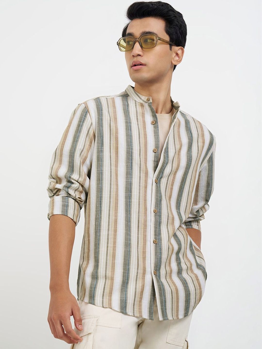 7 Alt by Pantaloons Men Multi Stripes Striped Casual Shirt-picture-23