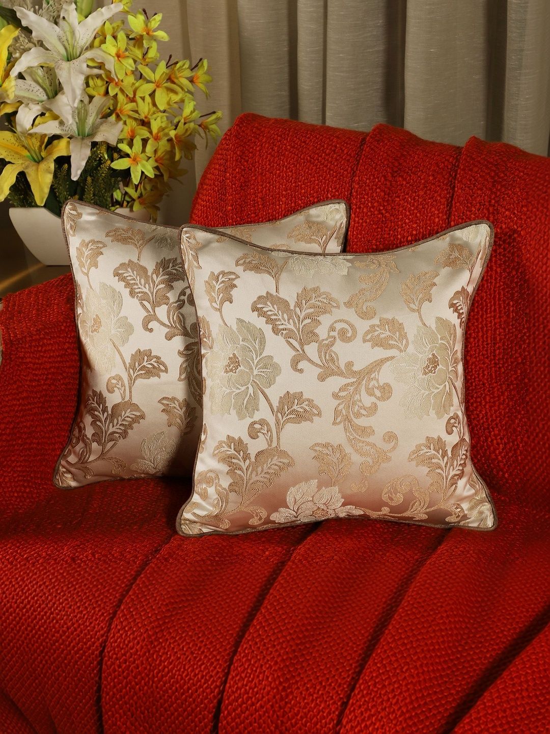 Datch Beige Floral Square Cushion Covers-image-15