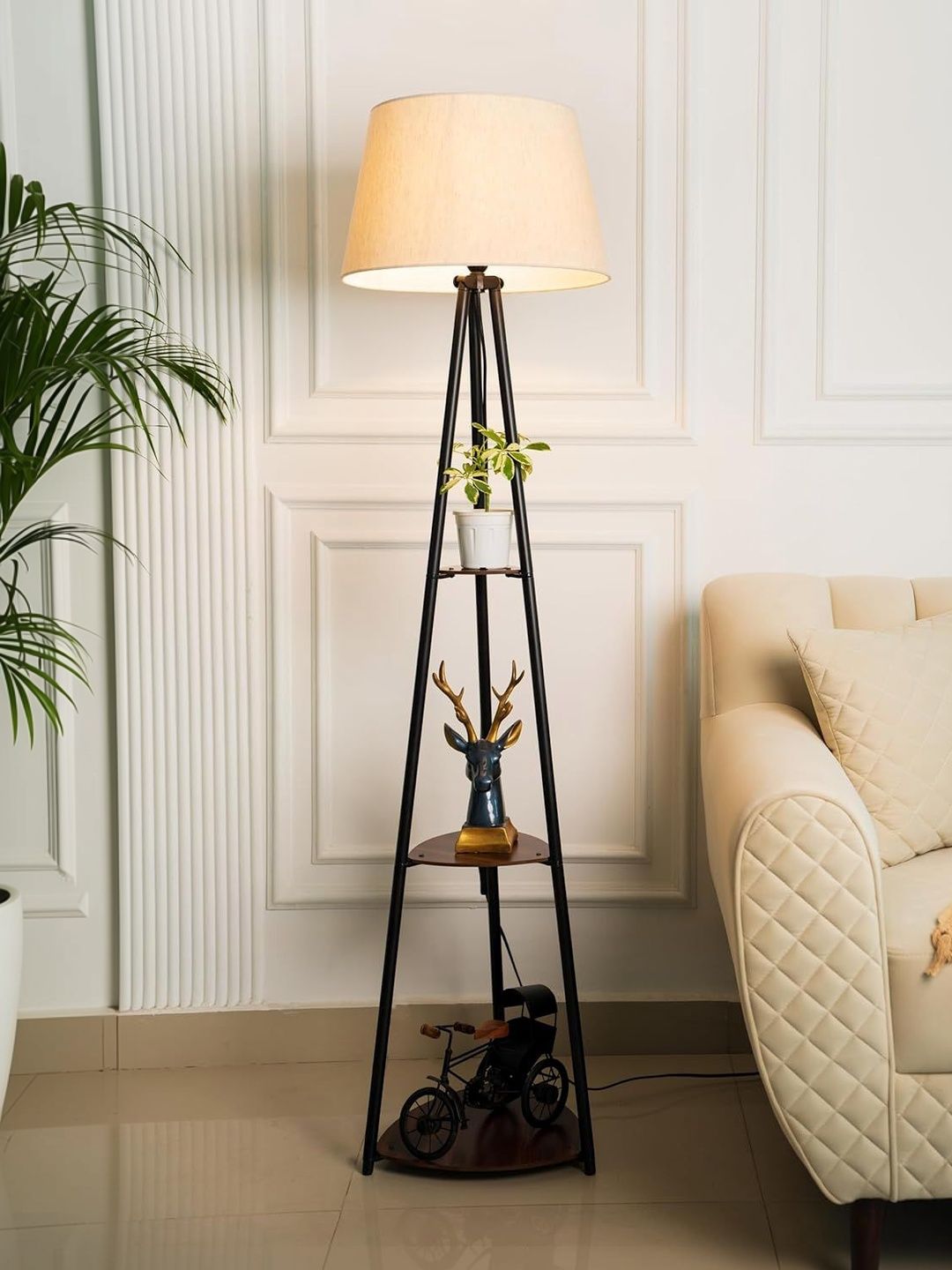 Divine Trends Black & Off-White Three Shelves Floor Lamp With Shade-picture-32
