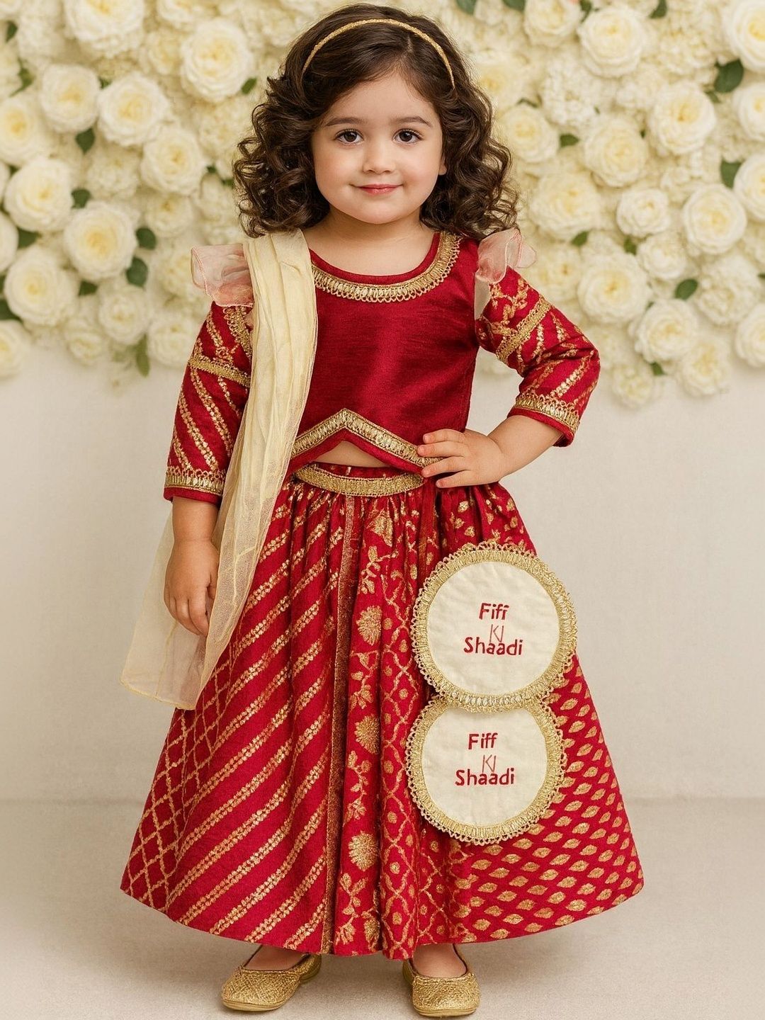 The Little Tales Girls Embellished Block Print Semi-Stitched Lehenga & Blouse With Dupatta-picture-31