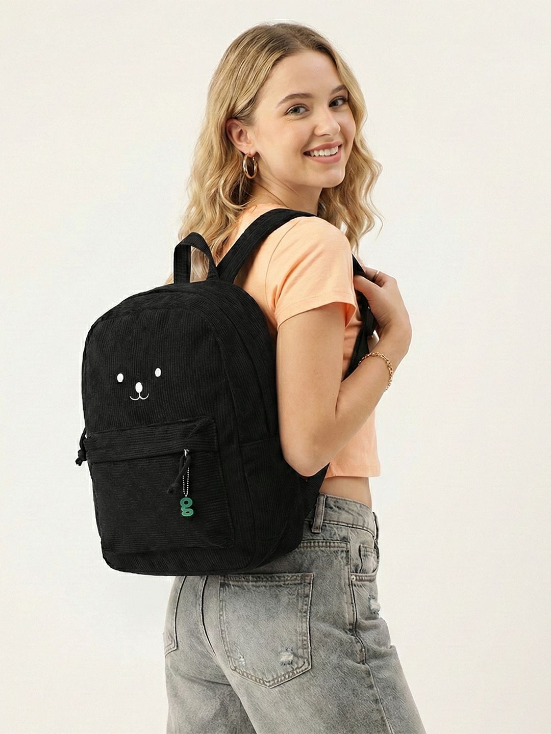 glitchez Women Embroidered Corduroy Backpack-image-31
