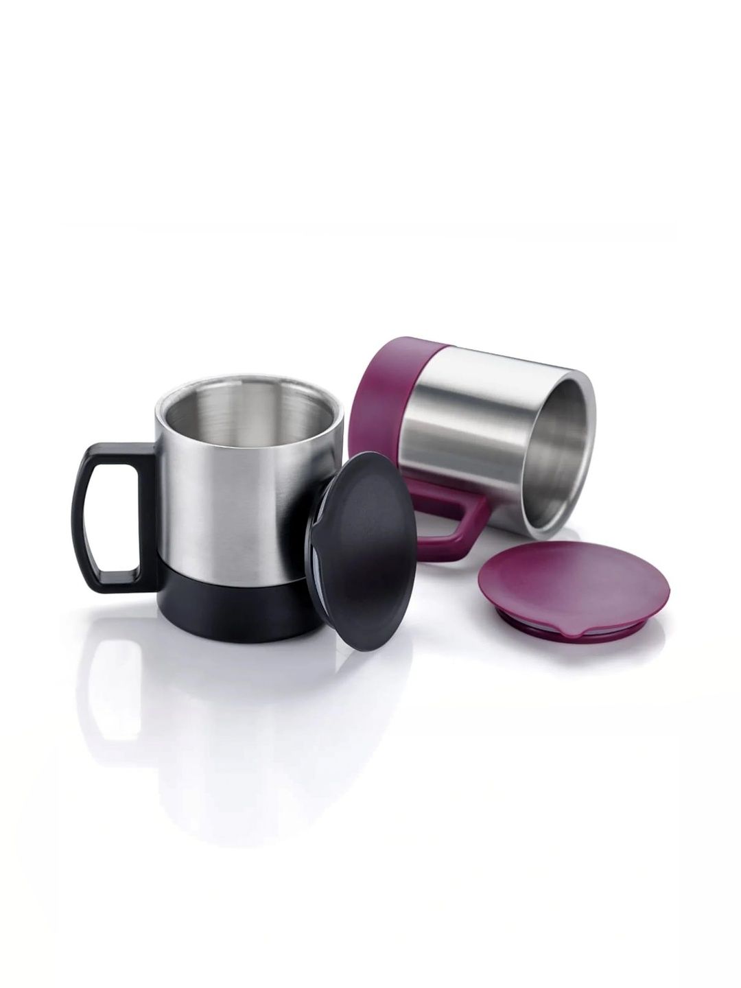 DeoDap Set Of 2 Purple & Black Stainless Steel Mug With Lid-picture-19