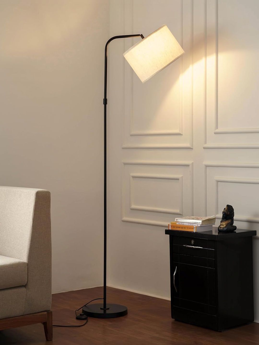 Divine Trends Black & Off-White Antique Finish Arc Floor Lamp With Drum Shade-picture-39