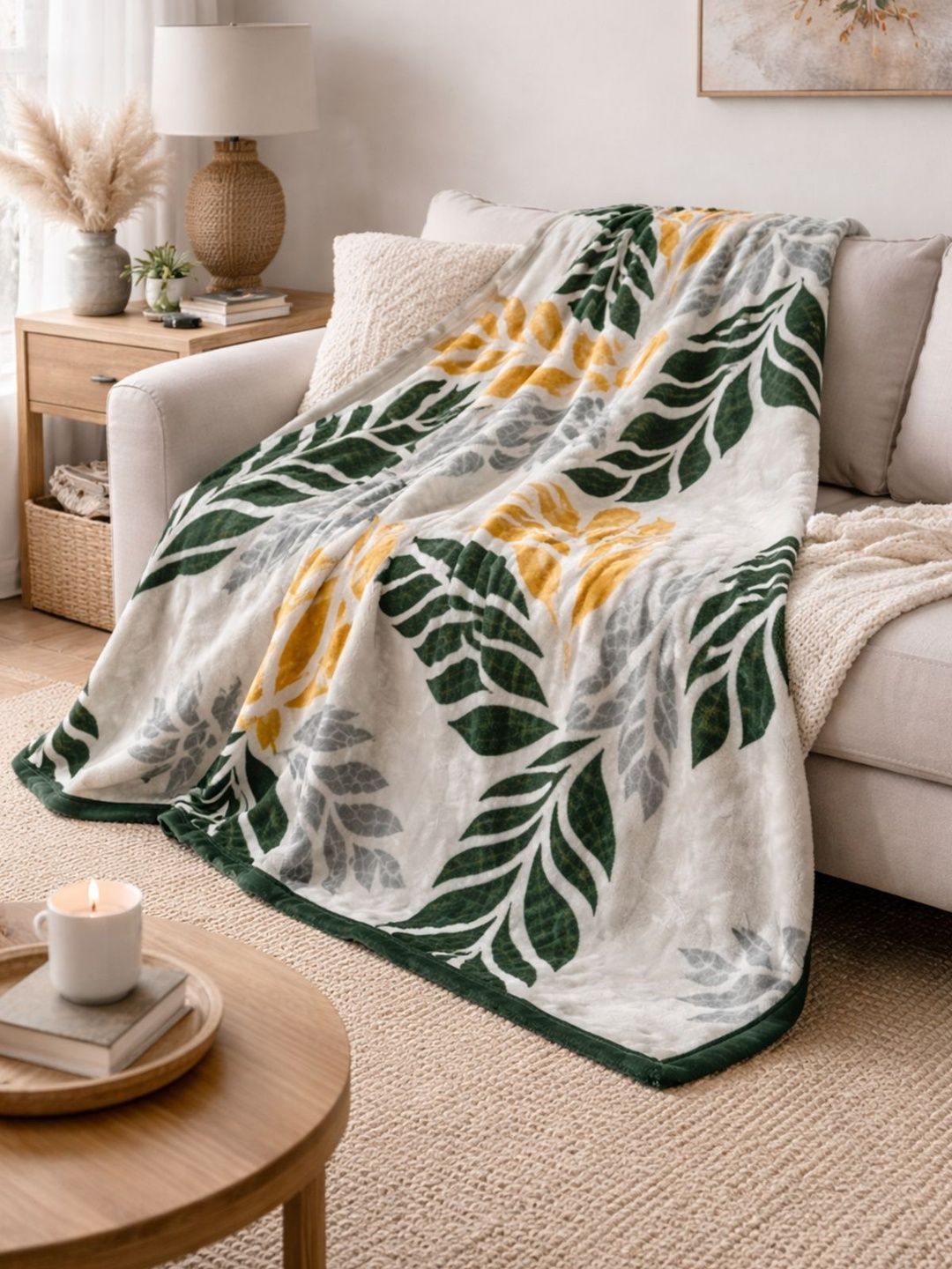 Florida Green & White Floral Microfiber AC Room 233 GSM Blanket-image-32