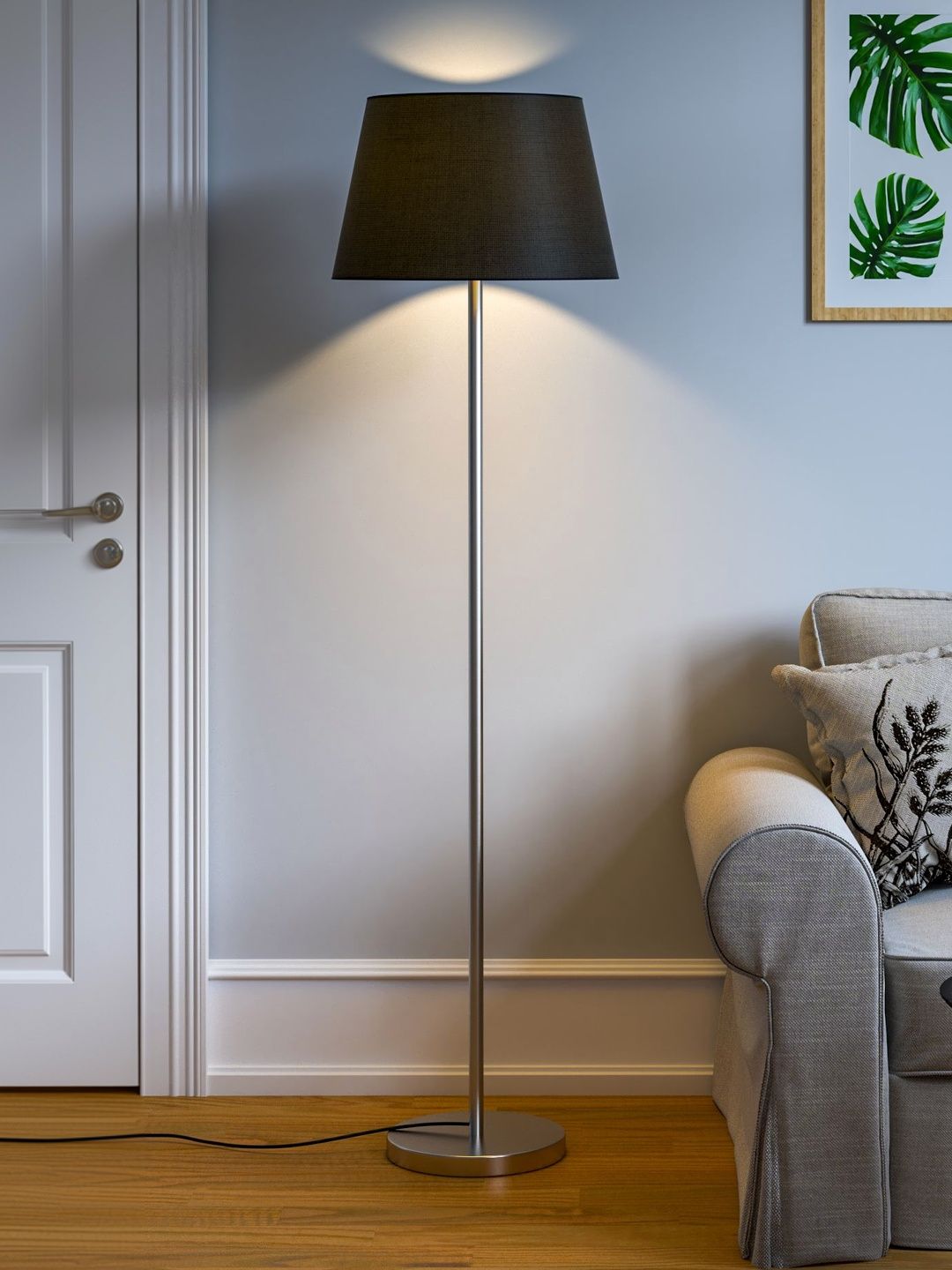 Divine Trends Grey & Black Floor Lamp With Shade-image-1