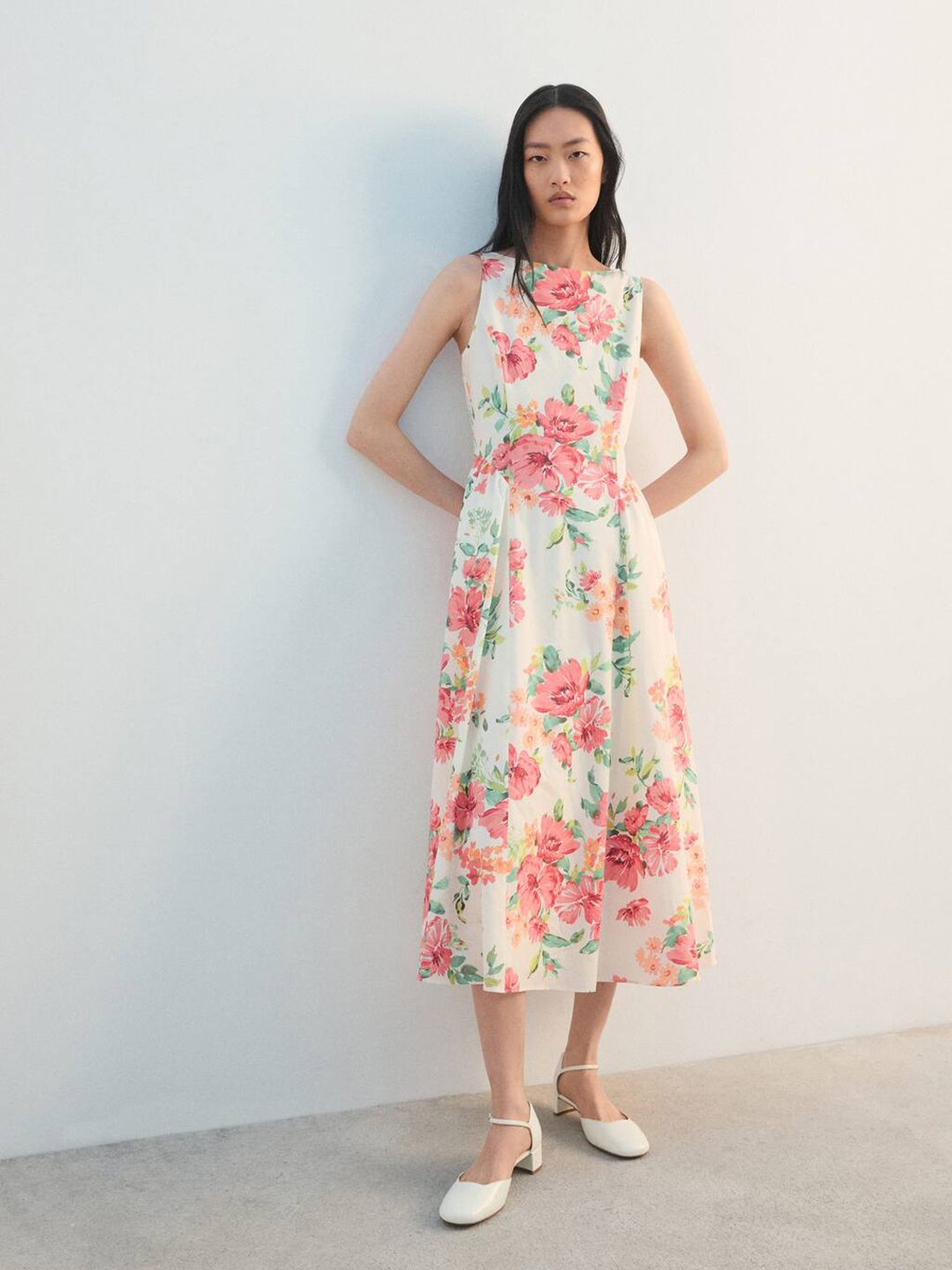 MANGO Floral Print Pure Cotton A-Line Midi Dress-picture-38