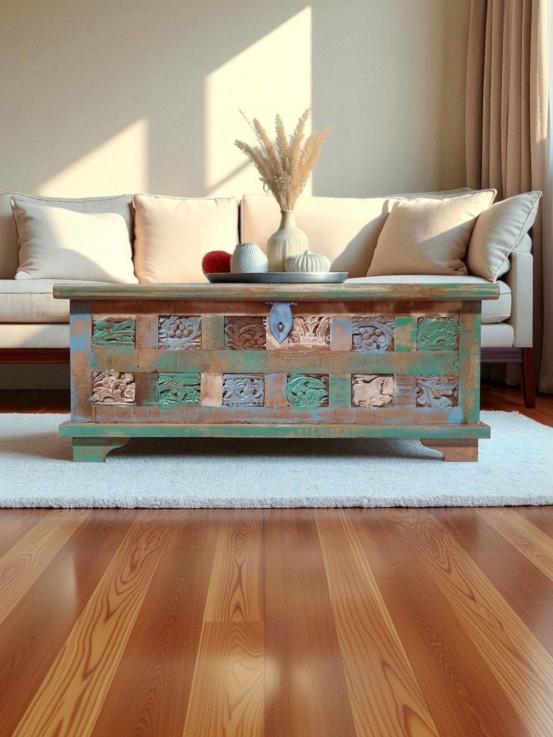 THE ATTIC Brown & Green Wooden Rectangle Coffee Table-image-29