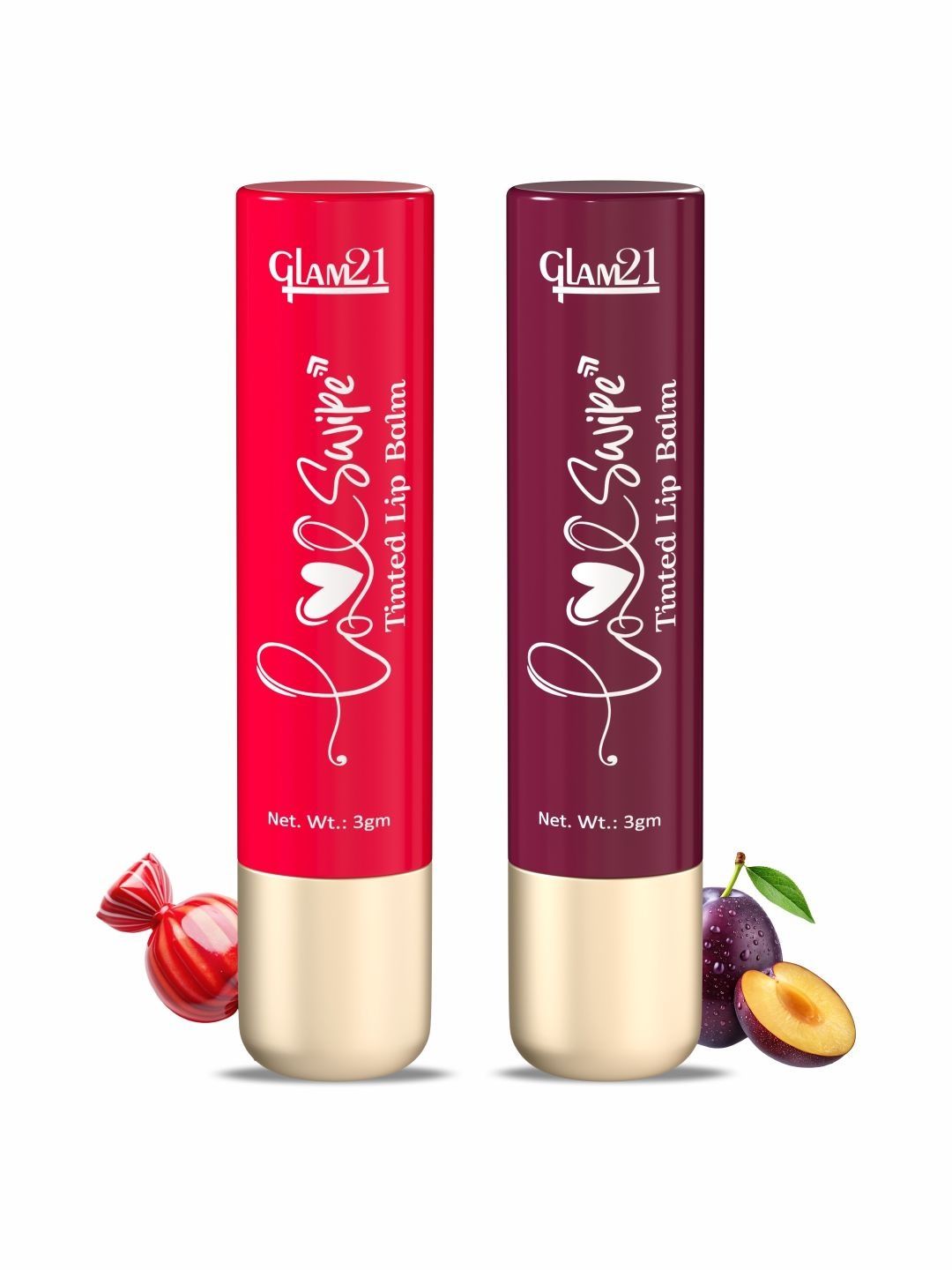 GLAM21 Set Of 2 Love Swipe Tinted Lip Balm-3 g Each-Candy Red & Lush Plum-picture-30