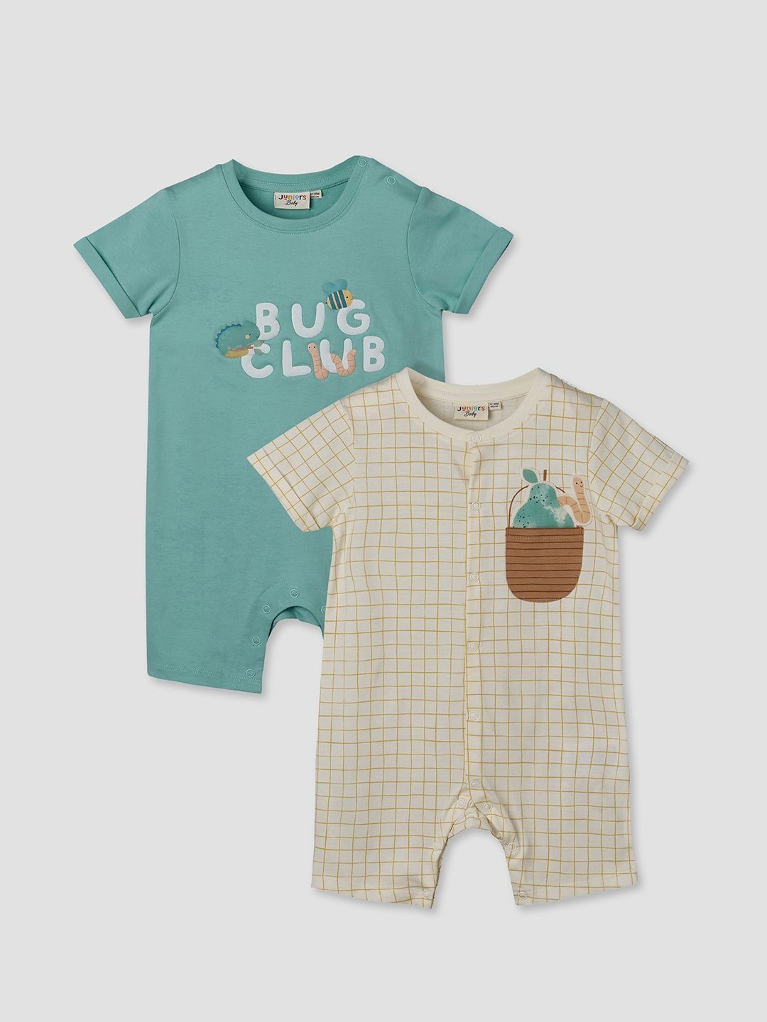 Juniors by Babyshop Infant Boys Pack Of 2 Printed Cotton Rompers-picture-43