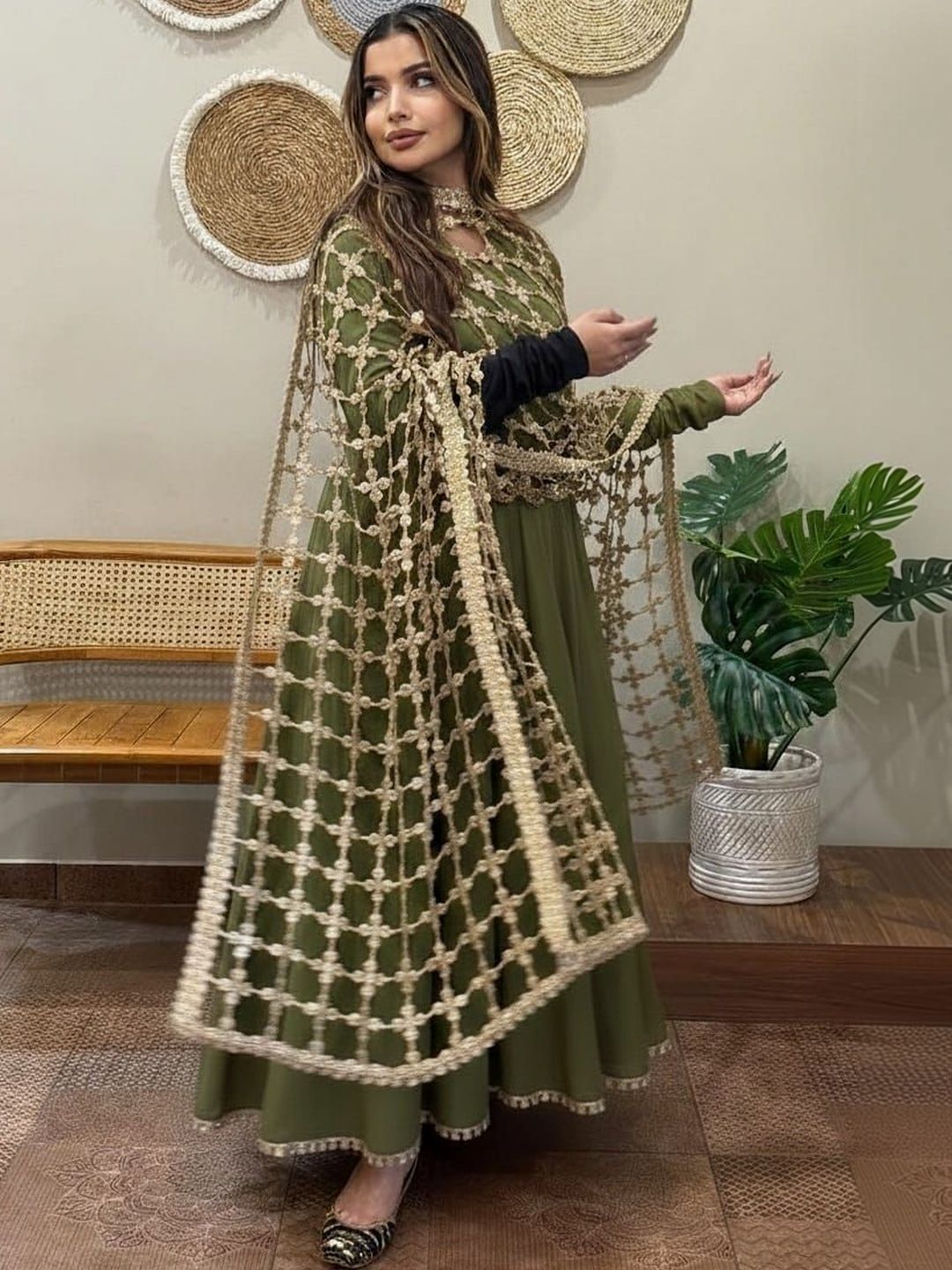 SAJAVAT ETHENIC WEAR Ethnic Motifs Woven Design Dupatta with Mirror Work-picture-35