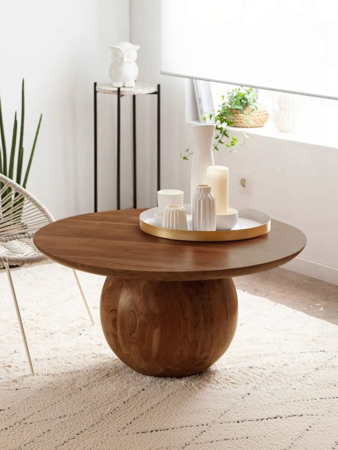 THE ATTIC Brown Textured Wooden Round Coffee Table