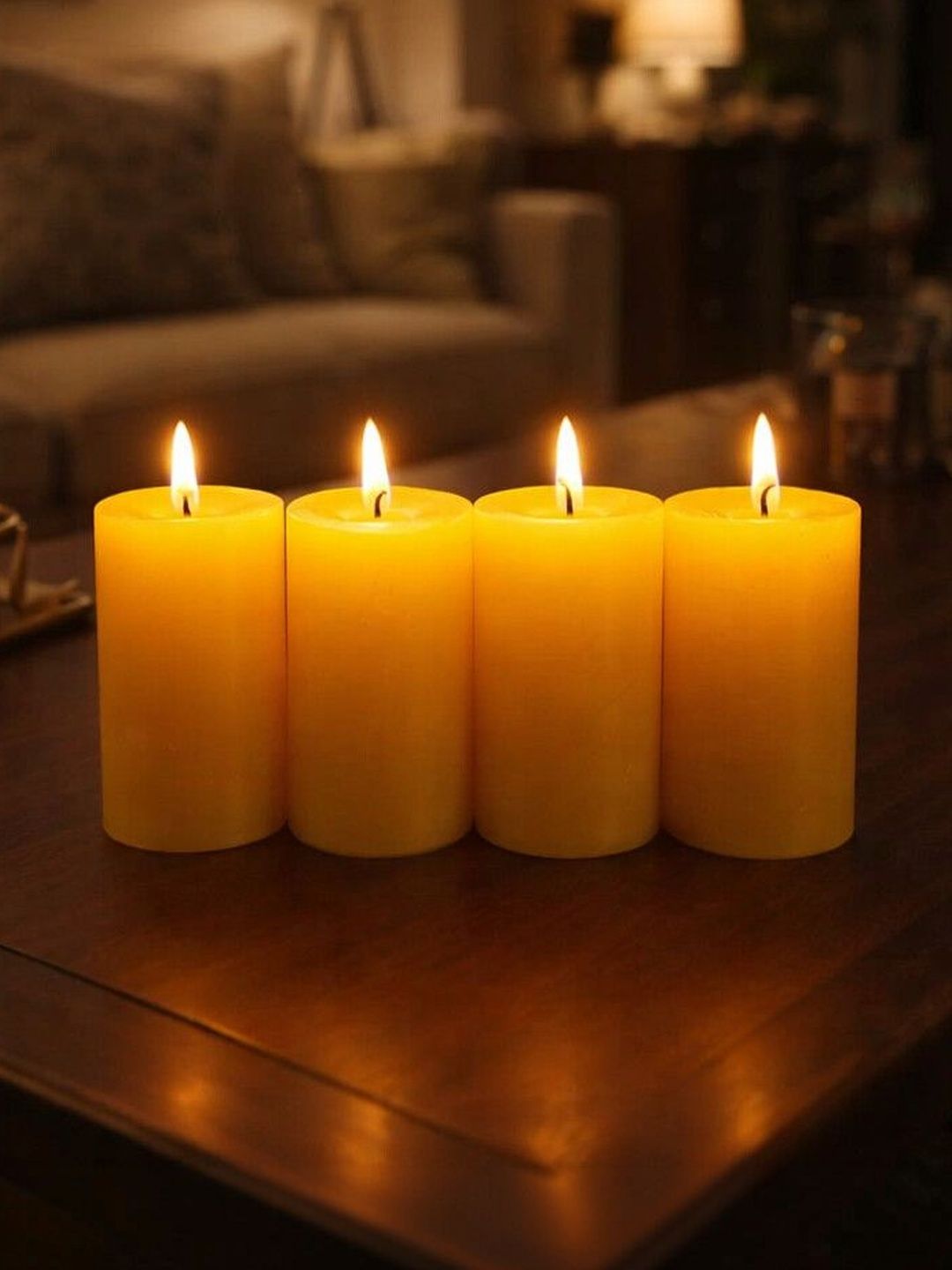 PEEPALCOMM Yellow & Yellow 4 pieces Pillar Candle-picture-22