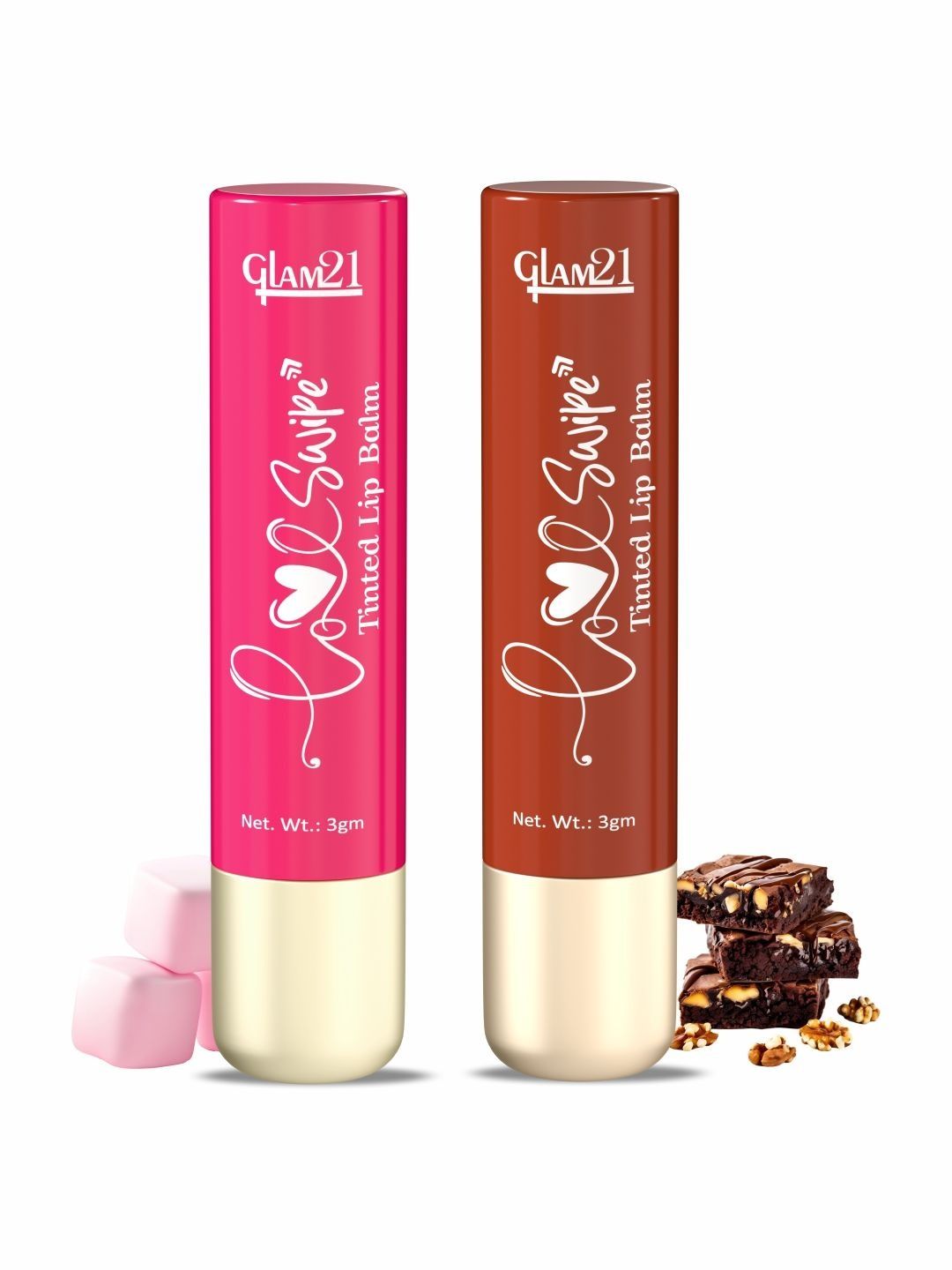 GLAM21 Set Of 2 Love Swipe Tinted Lip Balm-3 g Each-Brownie Fudge & Pink Marshmallow-picture-28