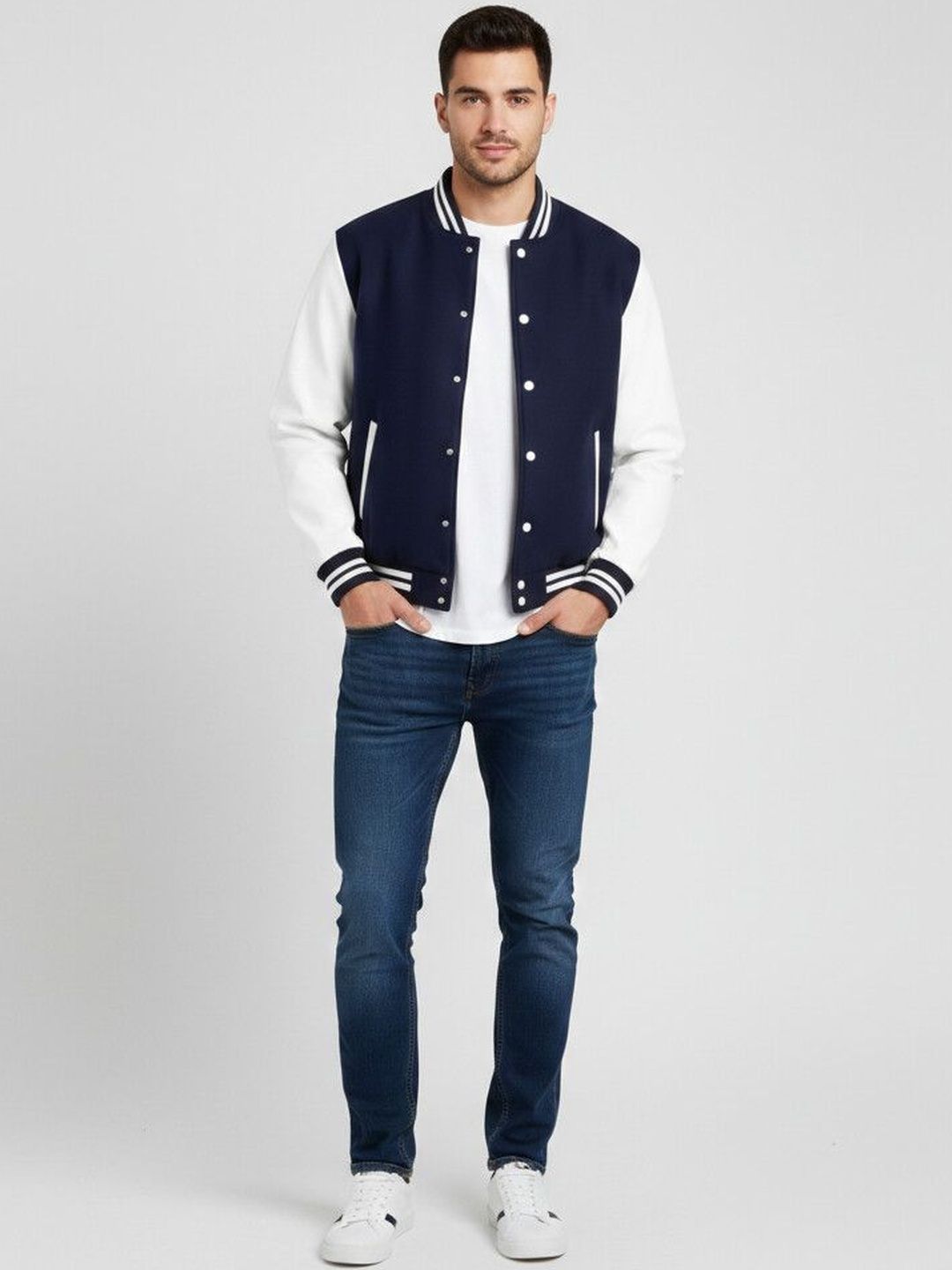 Besick Men Colourblocked Varsity Jacket-picture-30