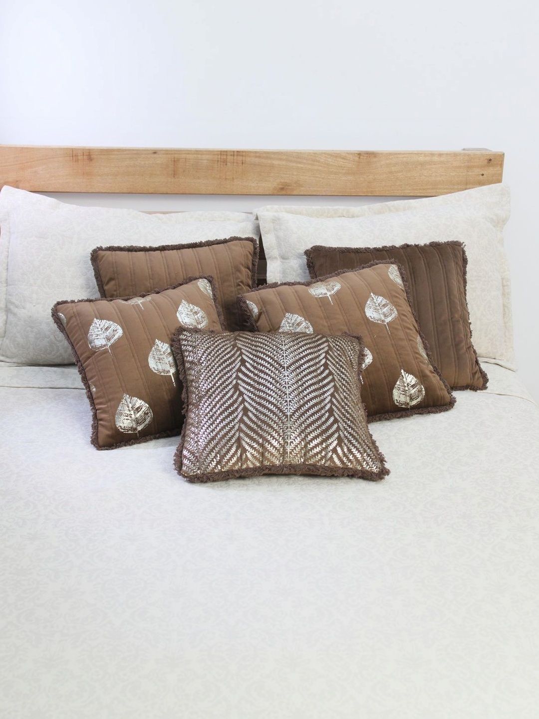 eyda Coffee Brown Set of 5 Velvet Square Cushion Covers-picture-6