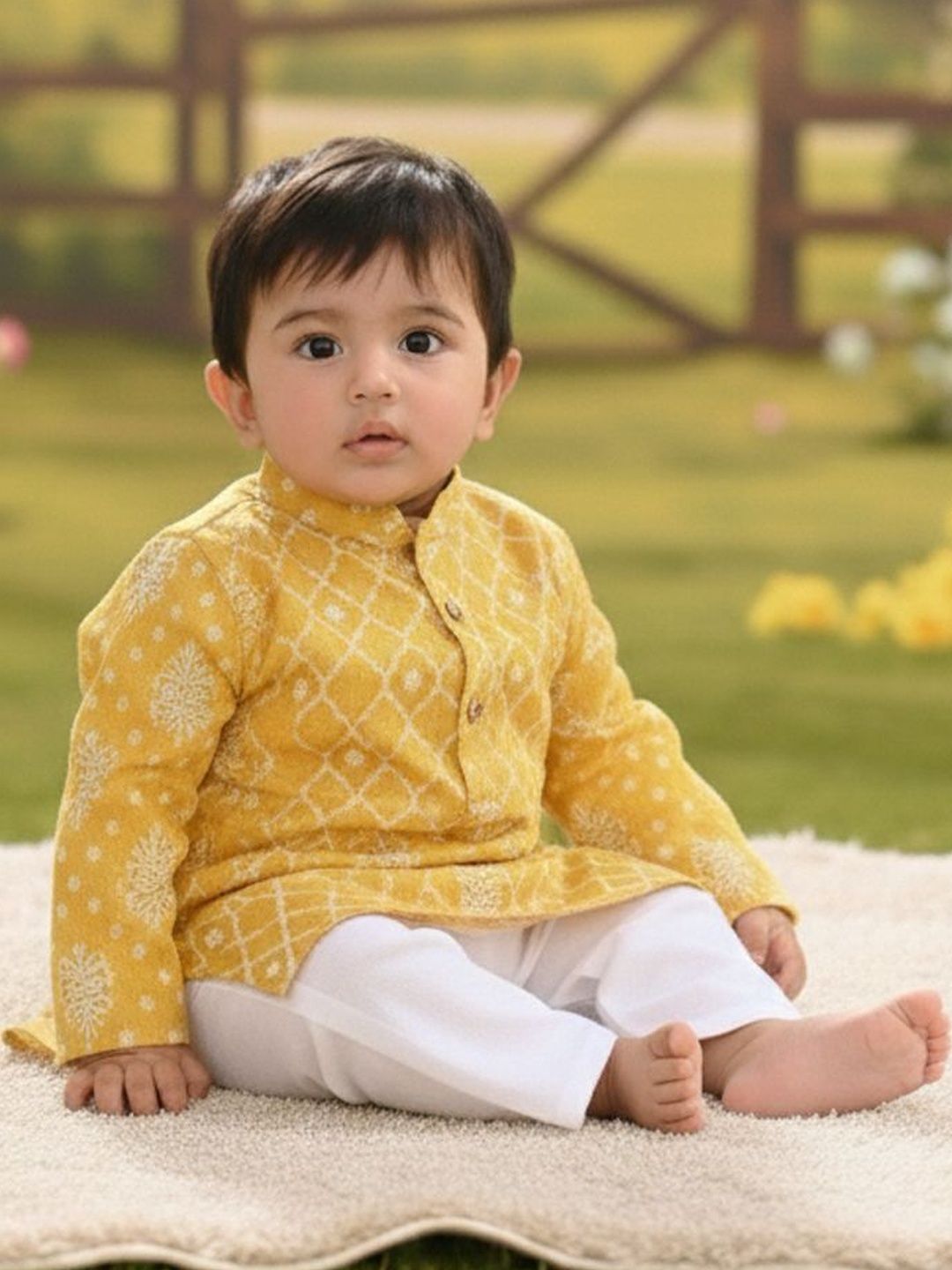 Sangria Infant Boys Printed Pure Cotton Mandarin Collar Kurta & Pyjamas Kurta Set